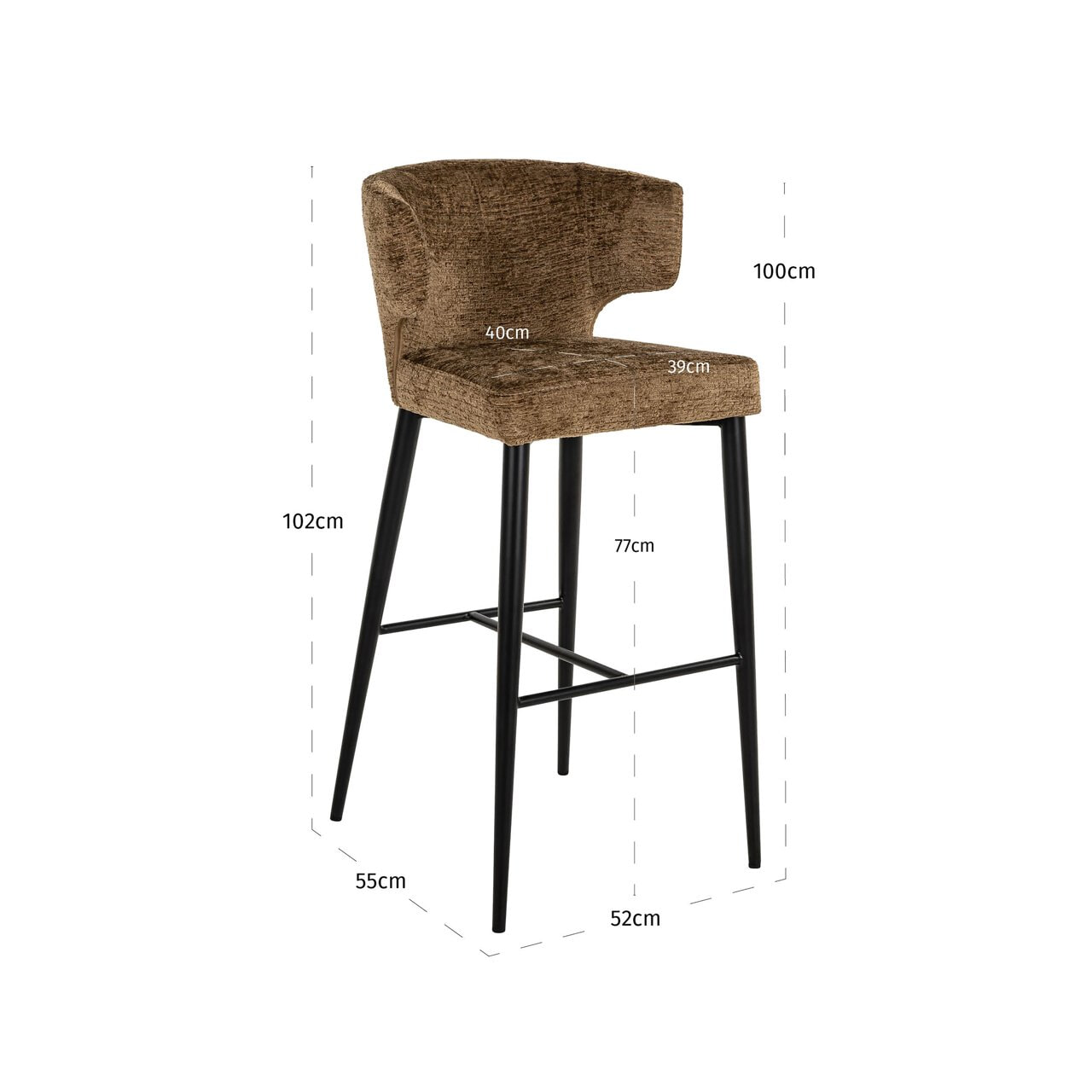Richmond Barstoel 'Taylor' Fusion stof, kleur Brandy (zithoogte 77cm)