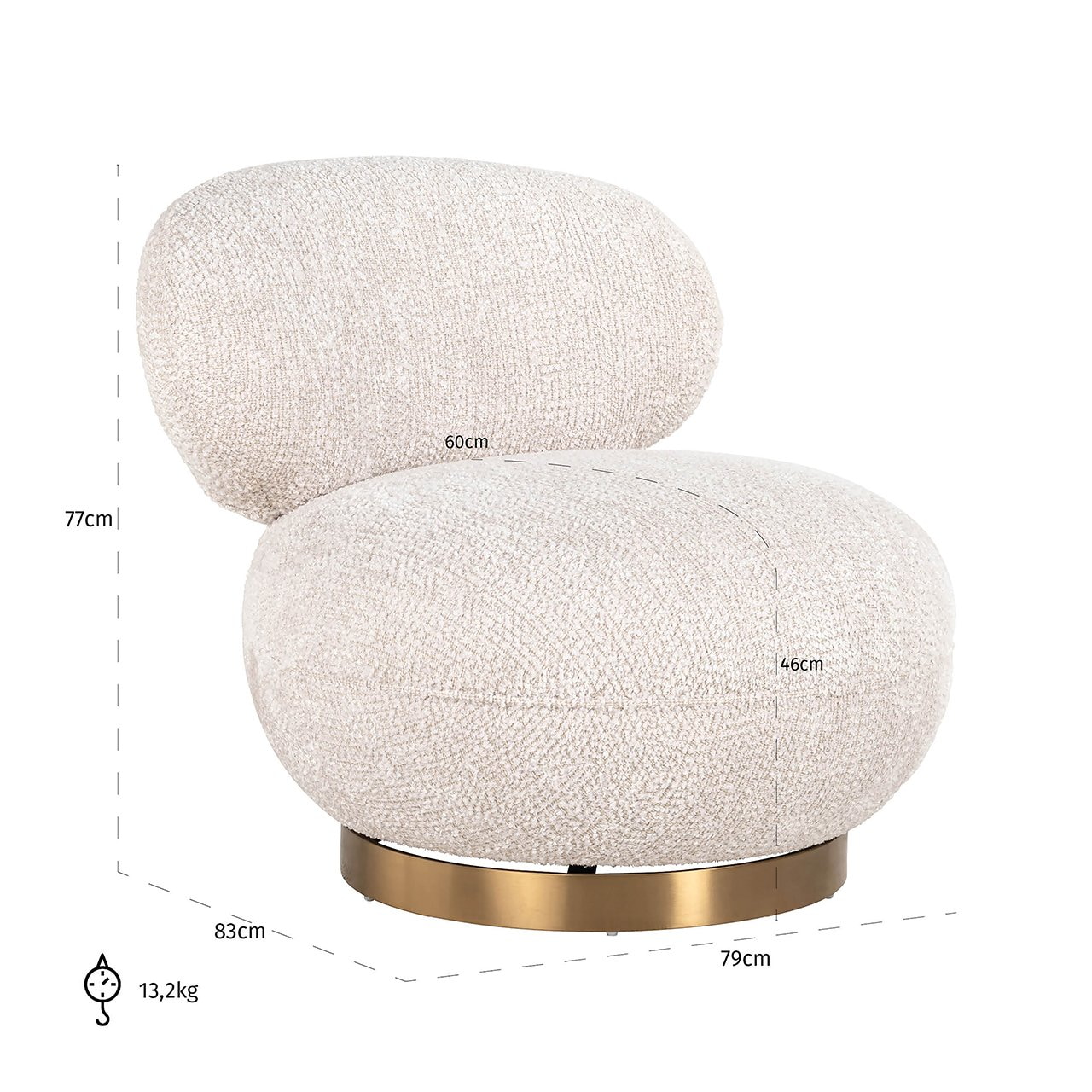 Richmond Draaifauteuil 'Jace' Chenille, kleur Crème