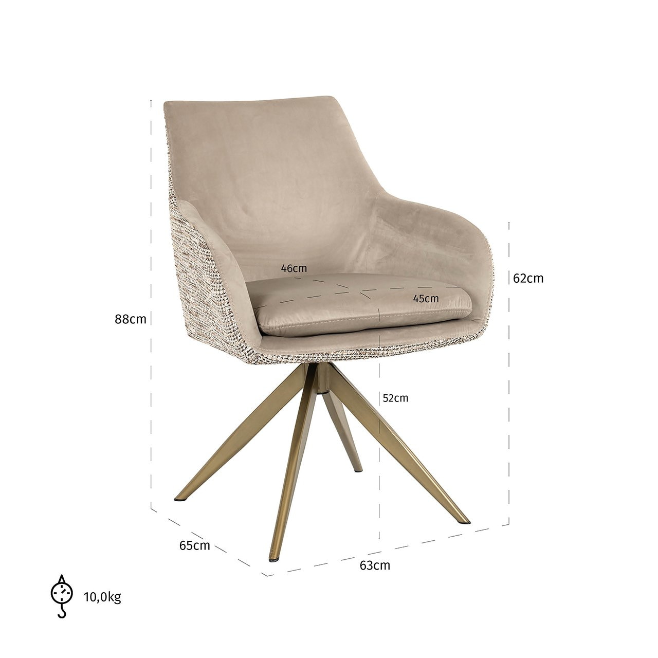 Richmond Draaibare Eetkamerstoel 'Lisonne' Velvet en Trendy stof, kleur Khaki/Naturel