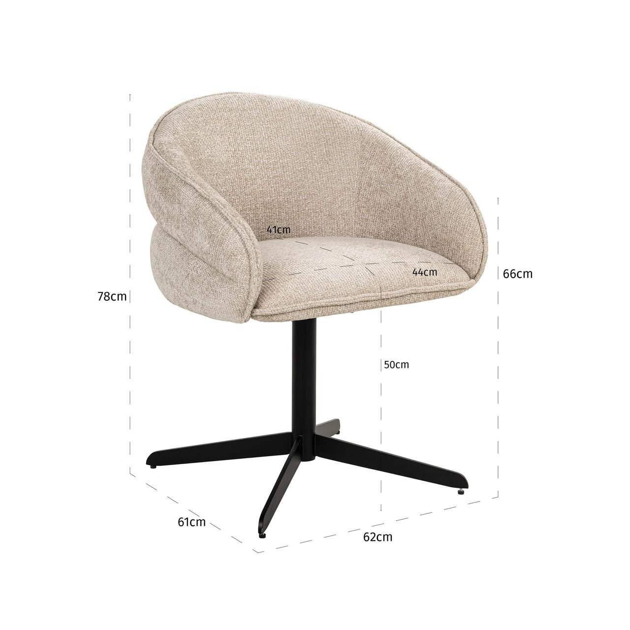 Richmond Draaibare Eetkamerstoel 'Angelina' Chenille, kleur Cream