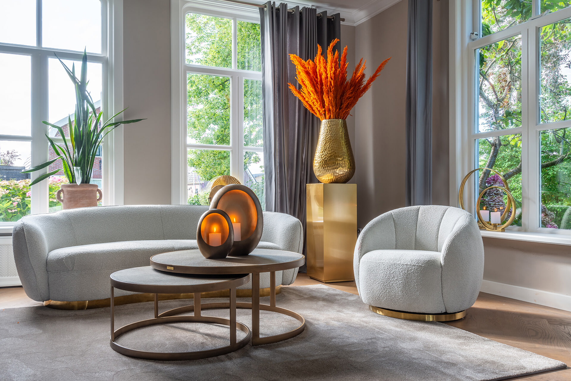 Richmond Salontafel 'Bloomingville' Segrijn / Mat goud, Set van 2 stuks