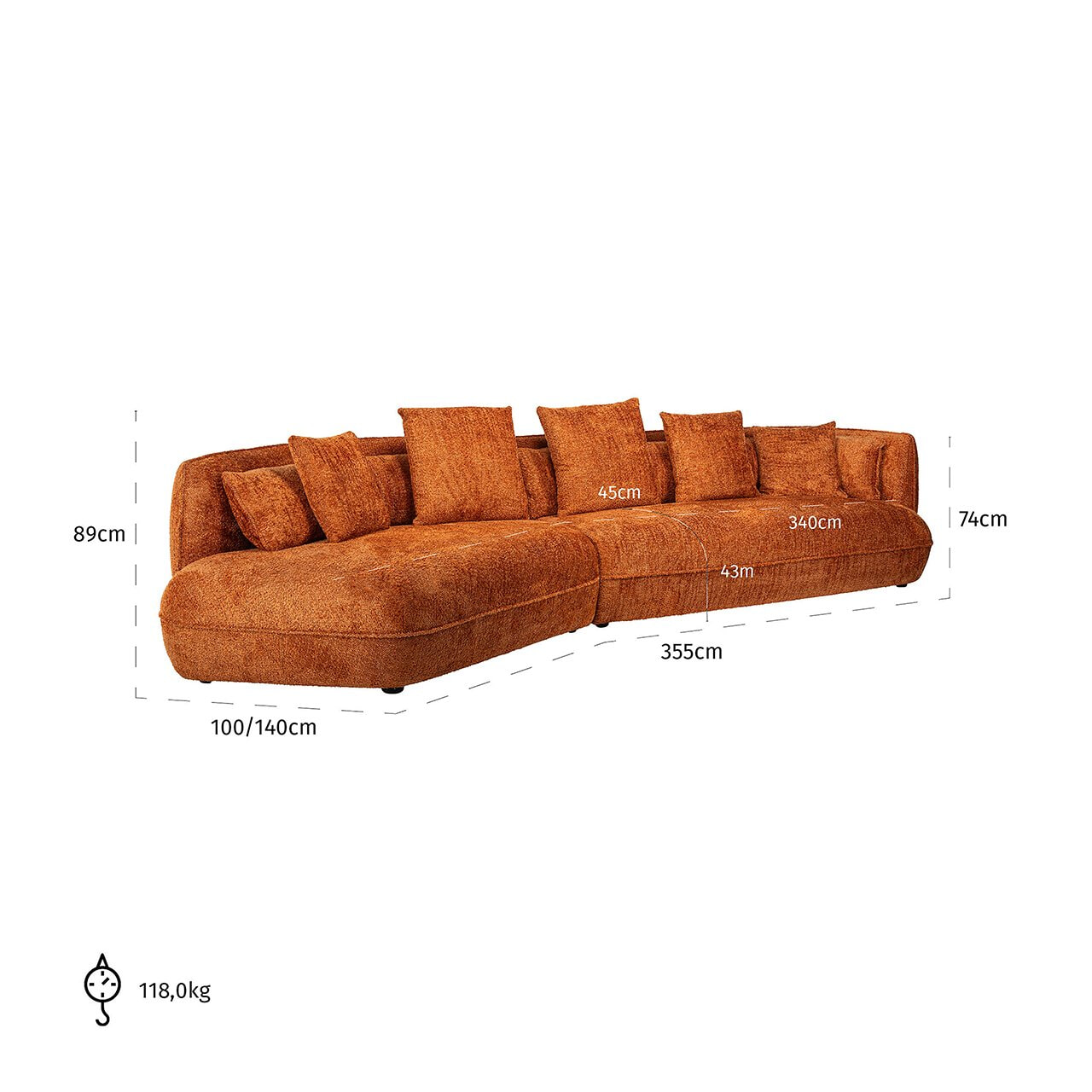 Richmond 4-zits Bank 'Rodina' Chenille, kleur Pumpkin