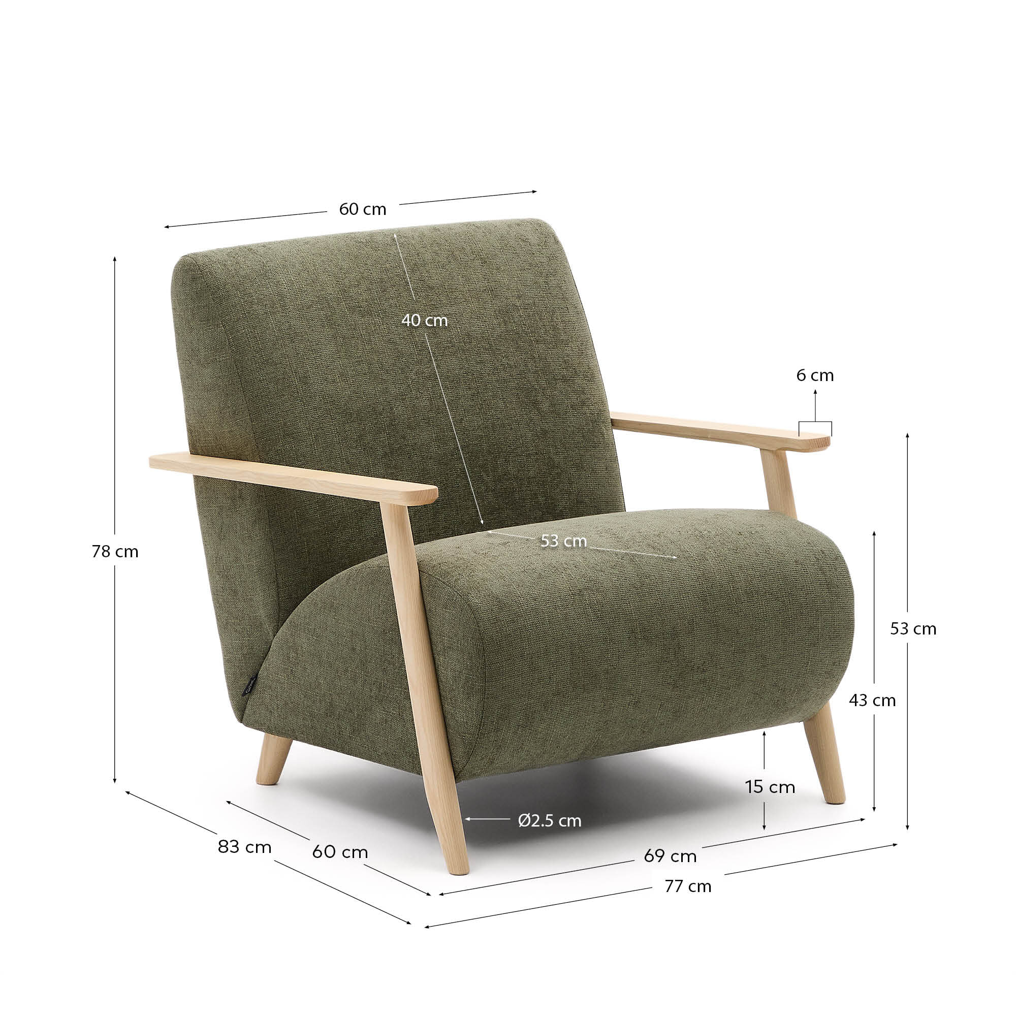 Kave Home Fauteuil 'Meghan' Chenille, kleur Groen/Naturel