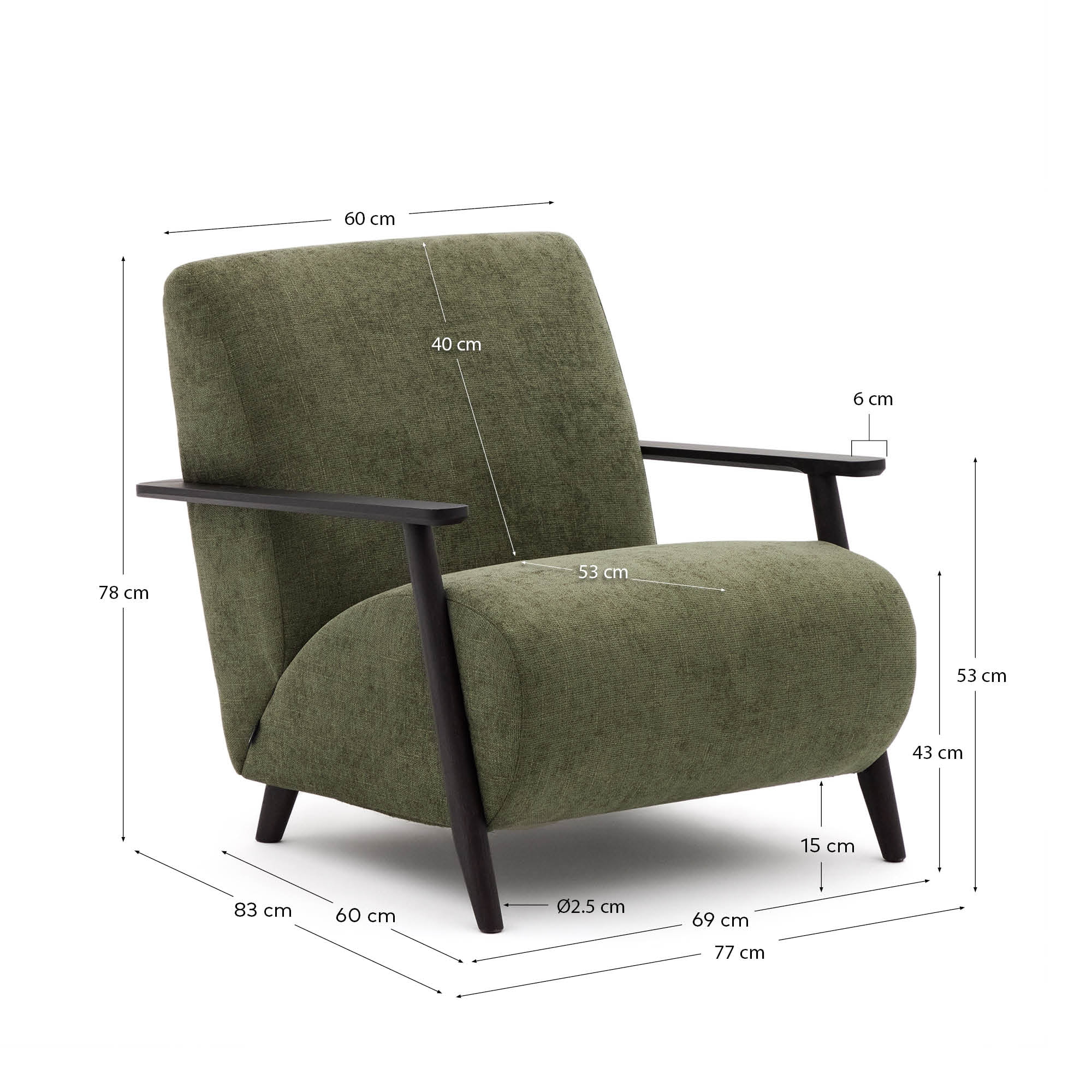 Kave Home Fauteuil 'Meghan' Chenille, kleur Groen/Wengé