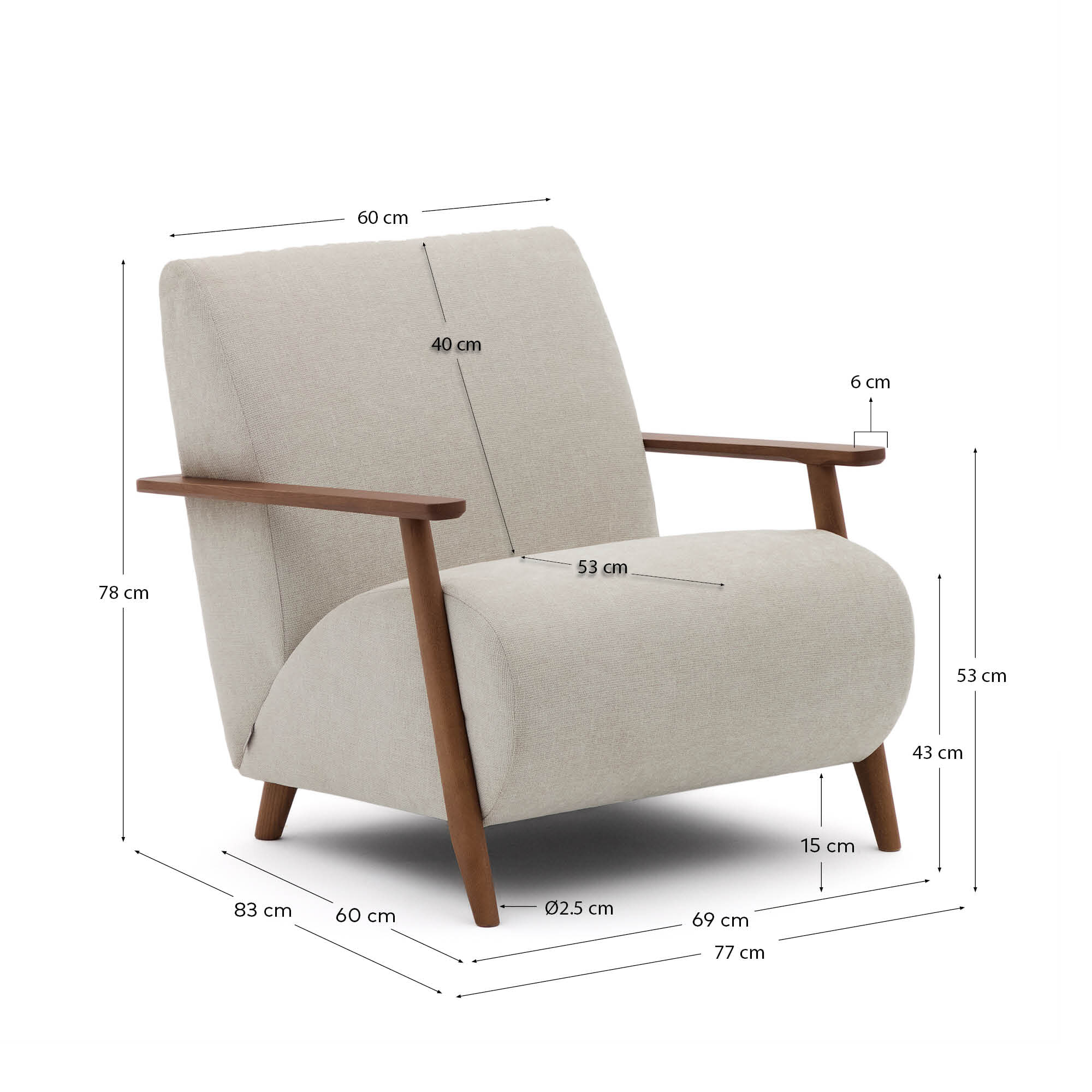 Kave Home Fauteuil 'Meghan' Chenille, kleur Beige/Bruin