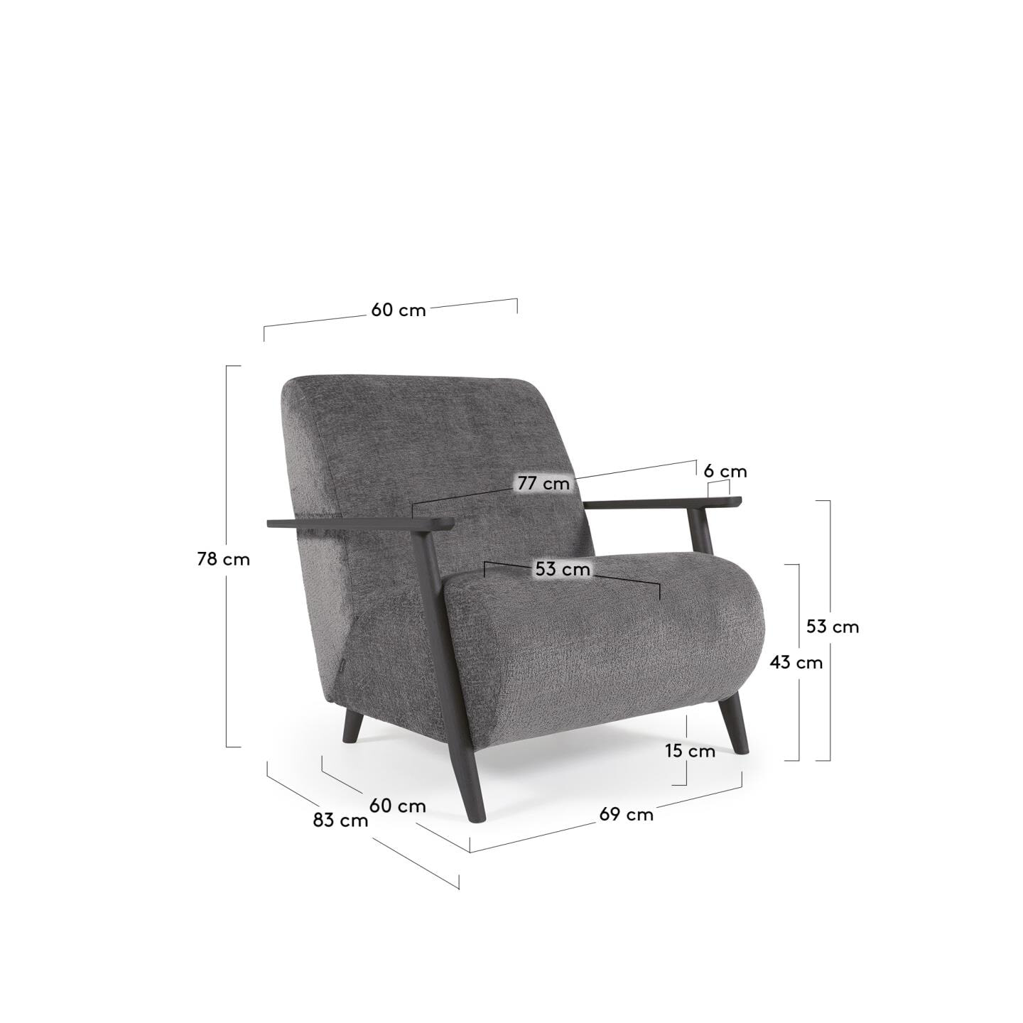 Kave Home Fauteuil 'Meghan' Chenille, kleur Donkergrijs