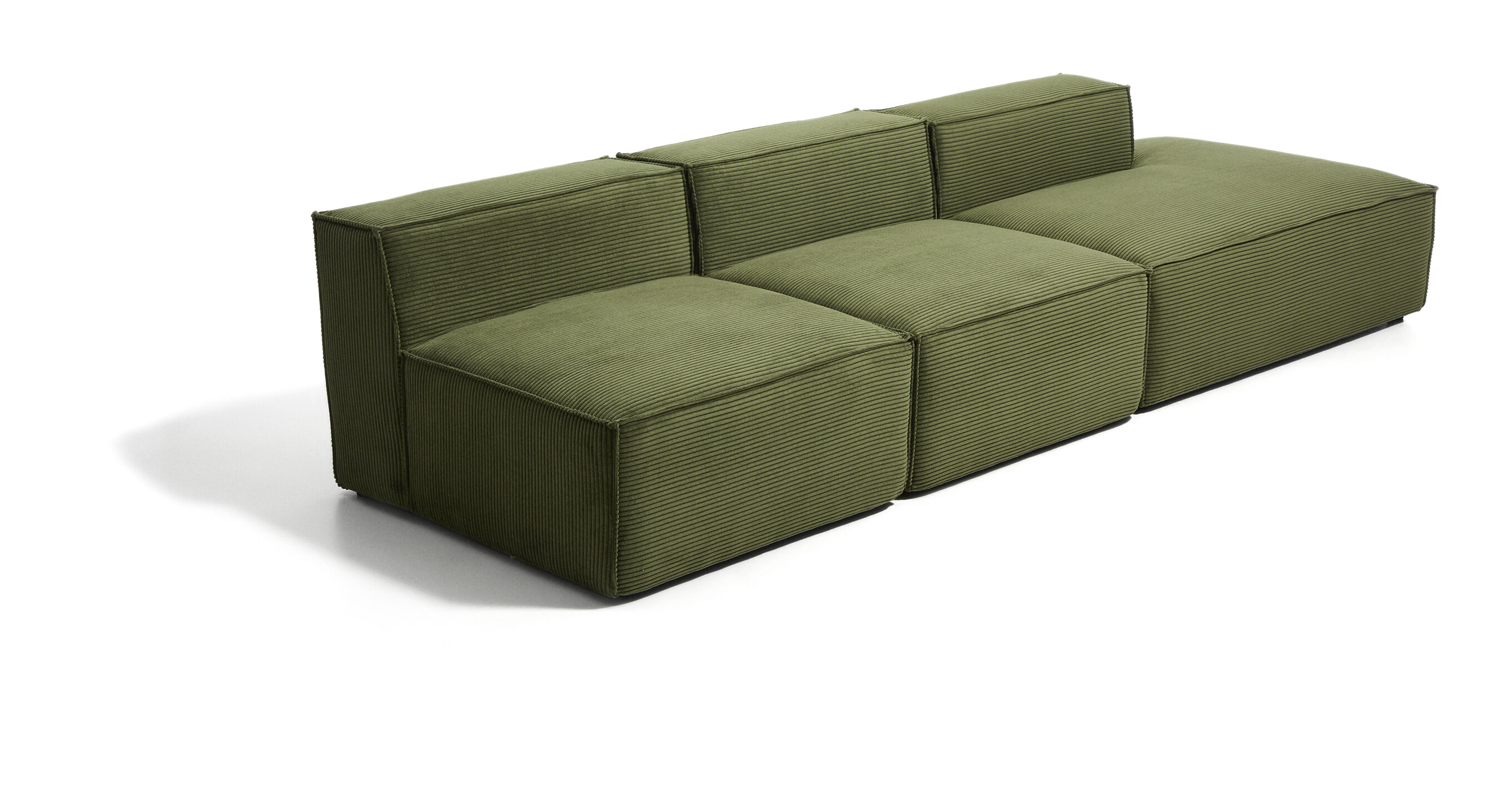 Kave Home 3-zits Bank Blok met rechtereindstuk, 325cm, Rib - Donkergroen
