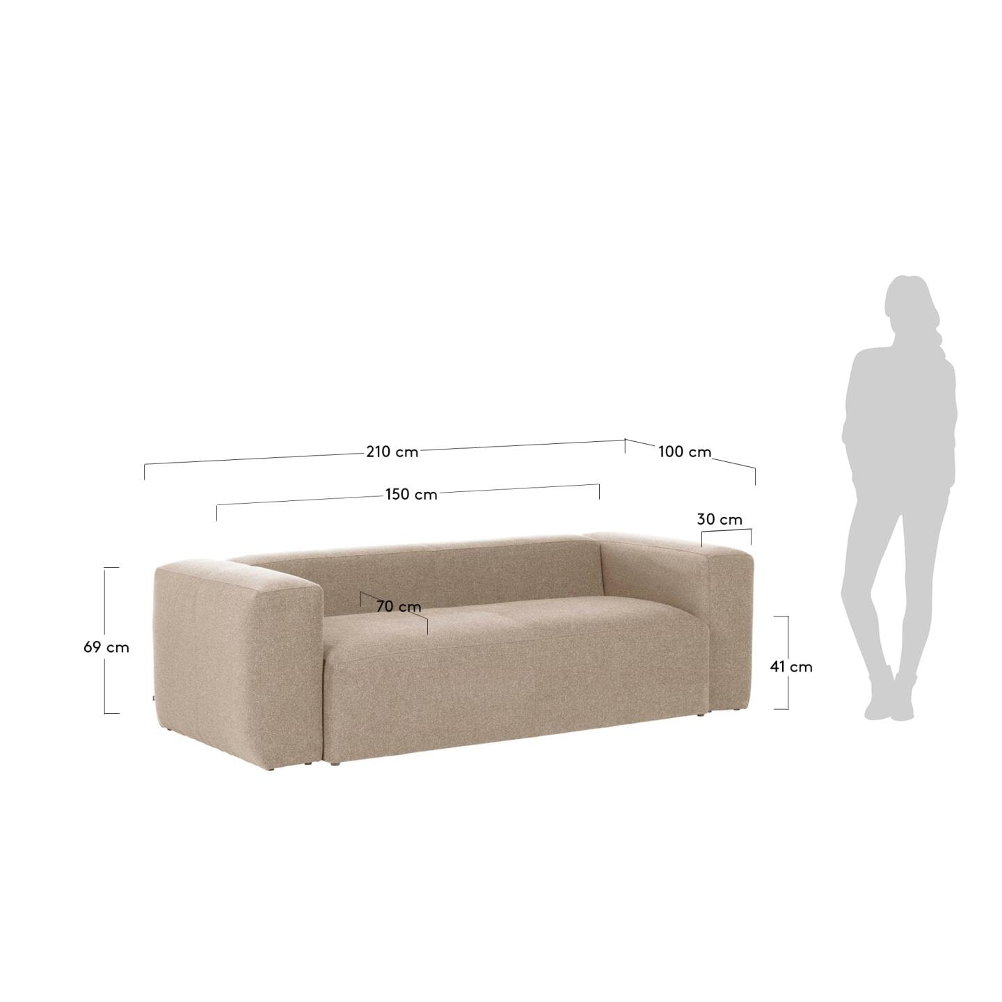 Kave Home 2-zits Bank 'Blok' 210cm, kleur Beige