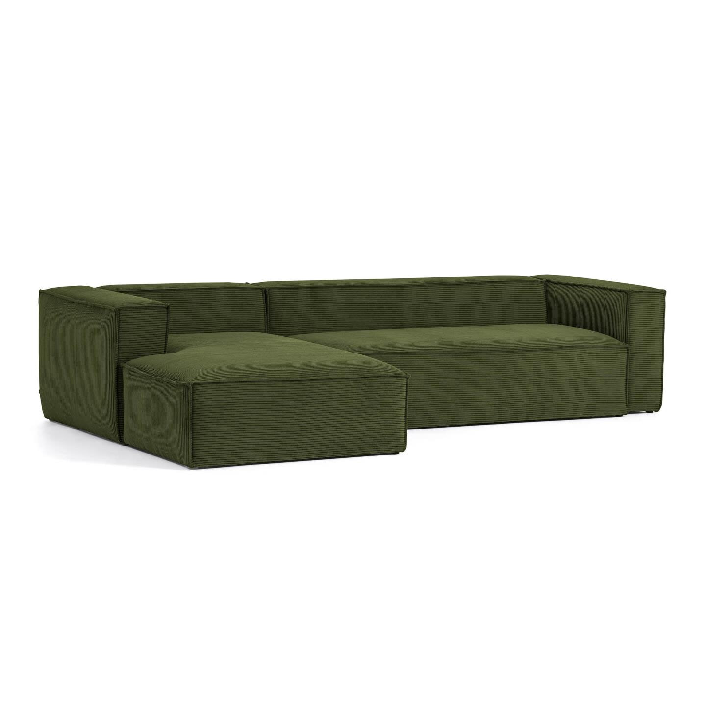 Kave Home Blok 4 zitsbank met chaise longue links in groen corduroy met brede naad, 330 cm online kopen