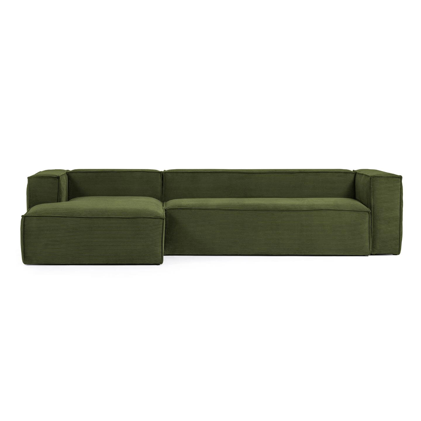 Kave Home Loungebank 'Blok' Rib, Links 330cm, kleur Donkergroen