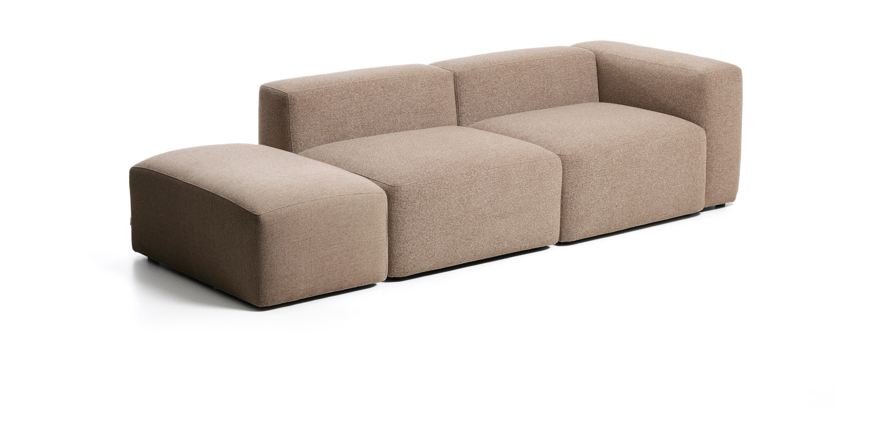 Kave Home Bank Blok met armleuning en poefeindstuk, 270cm, Chenille - Bruin