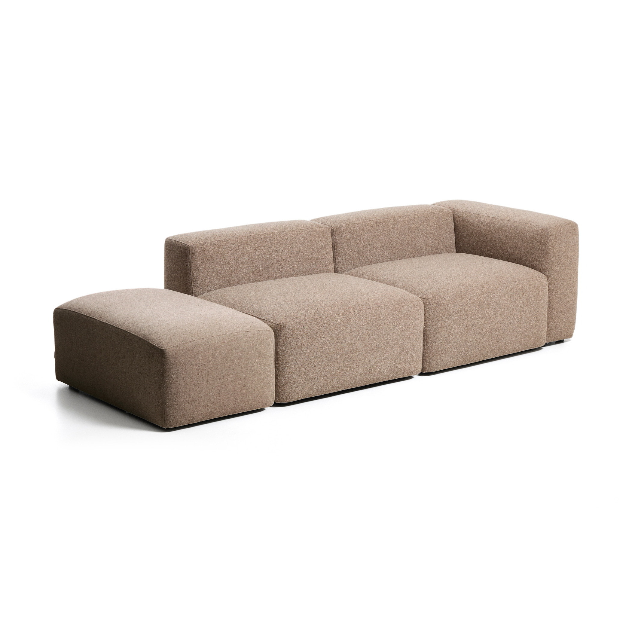 Kave Home Bank Blok met armleuning en poefeindstuk, 270cm, Chenille - Bruin