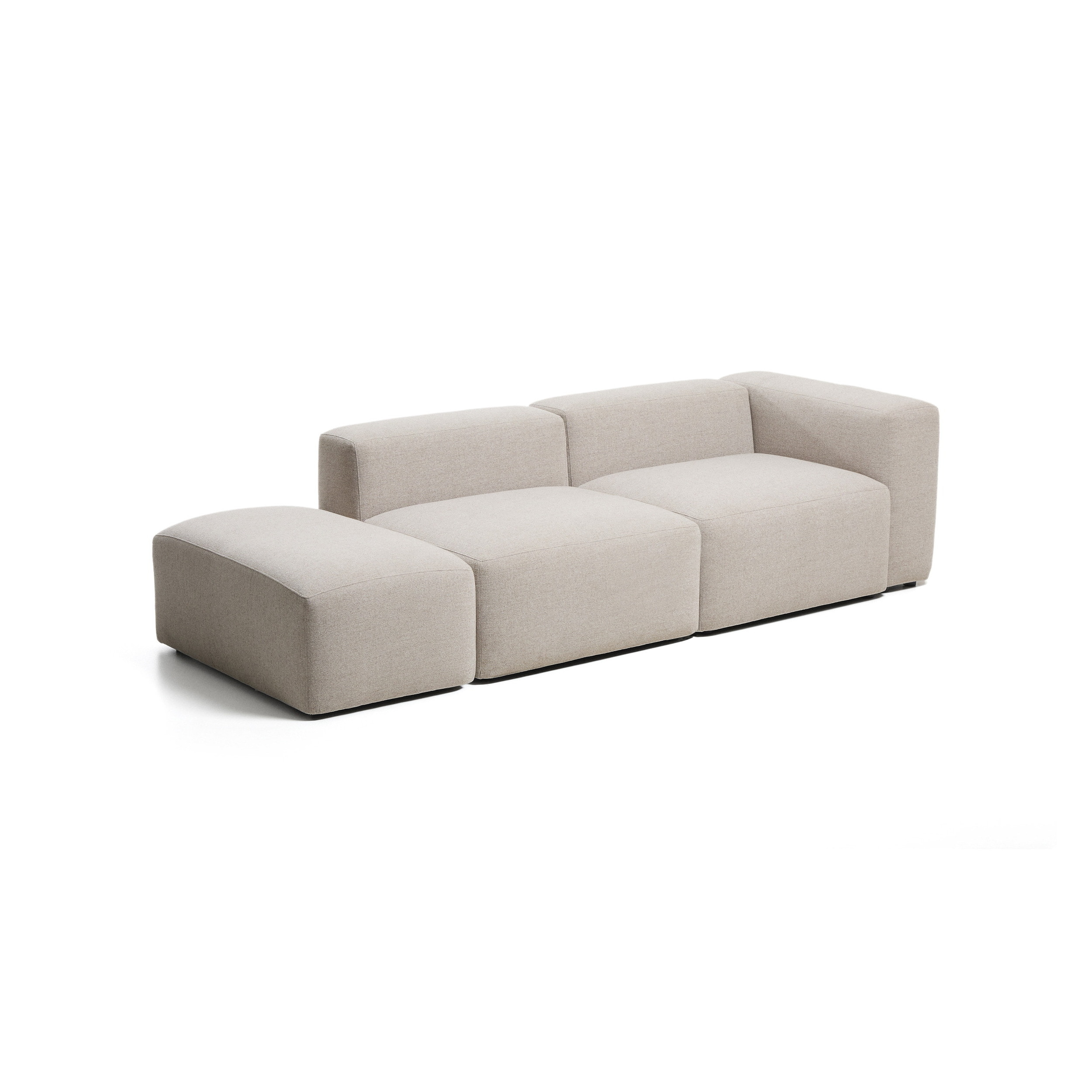 Kave Home 3-zits Bank Blok met armleuning en poefeindstuk 270cm, Chenille - Beige