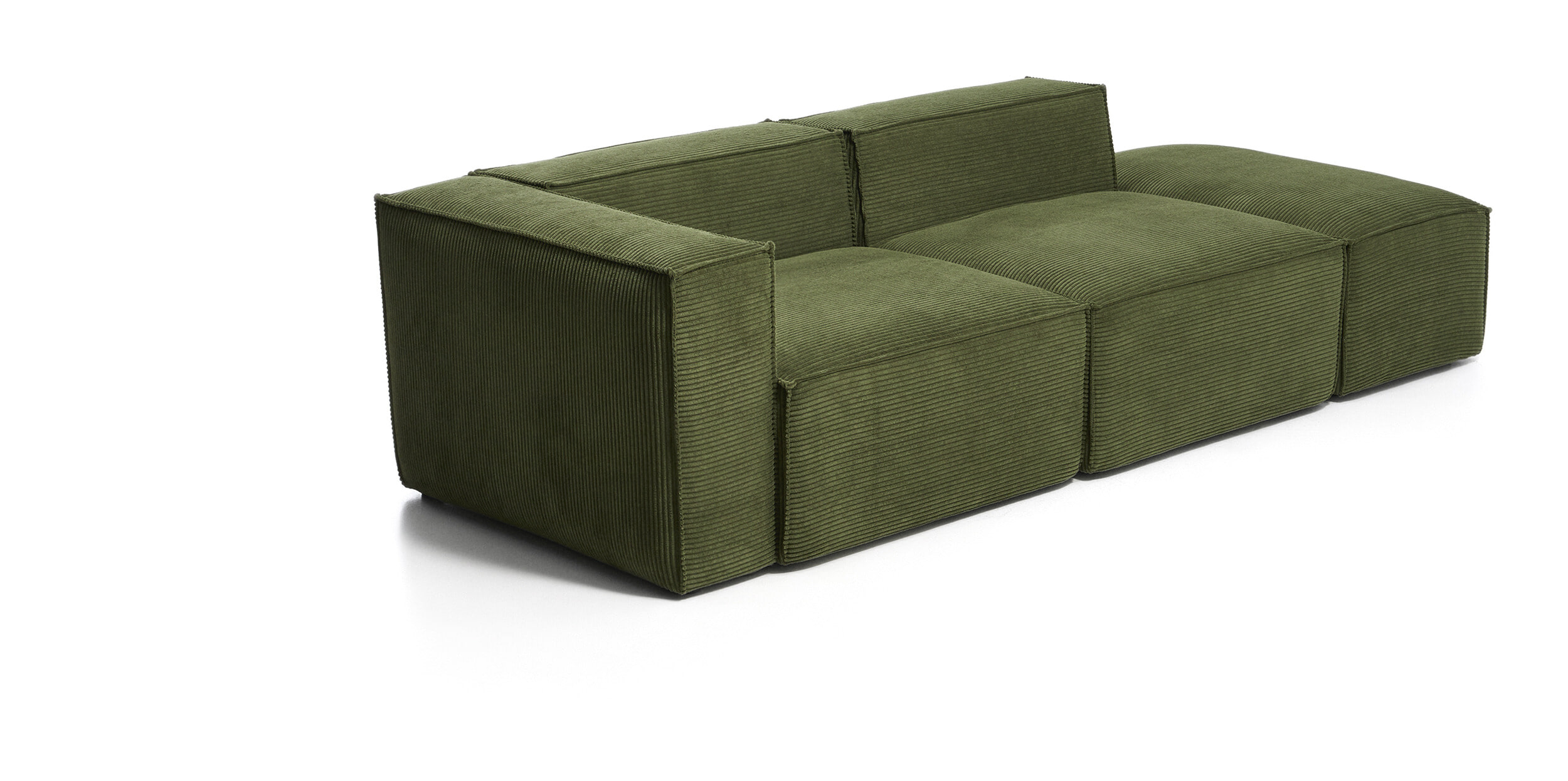 Kave Home 3-zits Bank Blok met linkerarmleuning en poefeindstuk, 270cm, Rib - Donkergroen