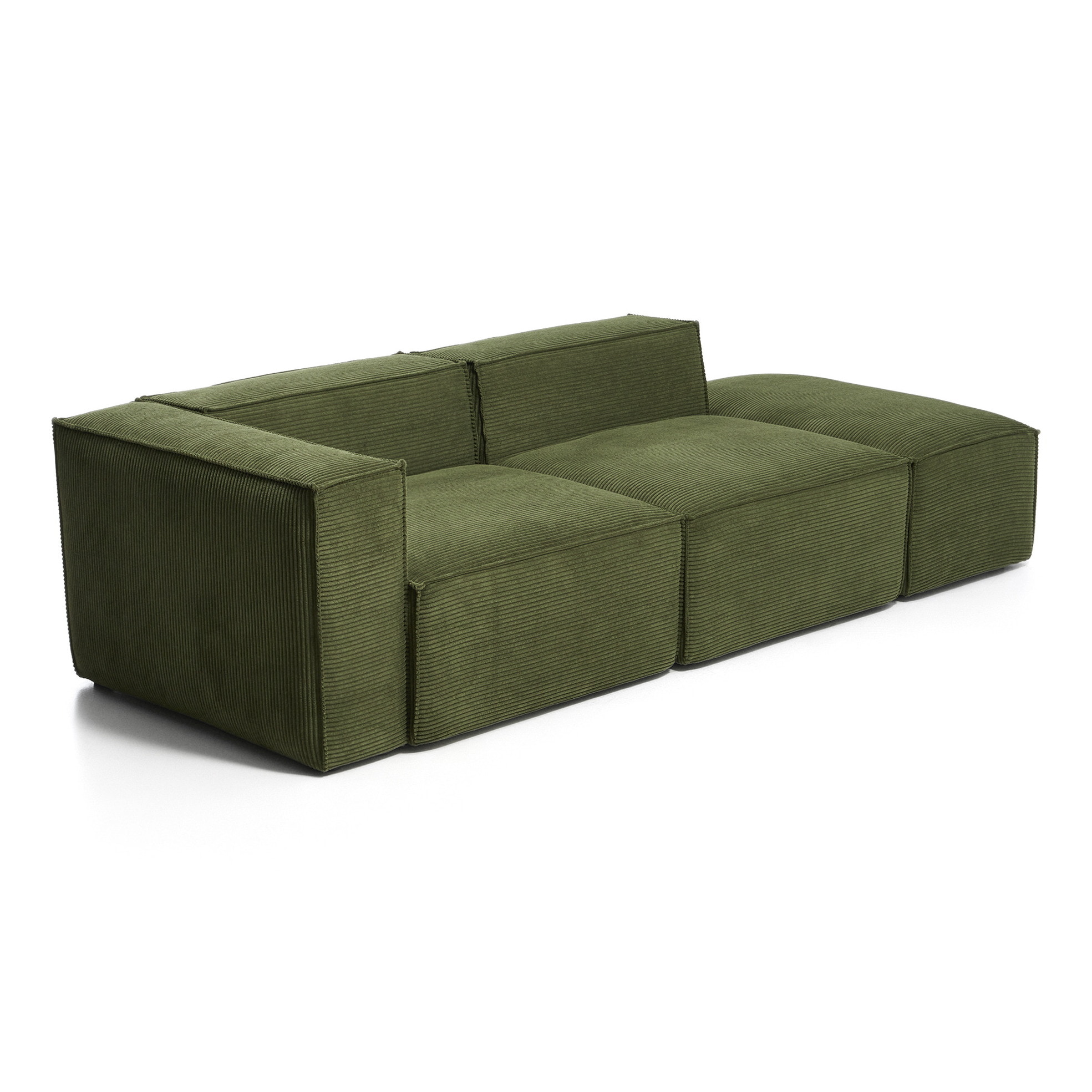 Kave Home 3-zits Bank Blok met linkerarmleuning en poefeindstuk, 270cm, Rib - Donkergroen