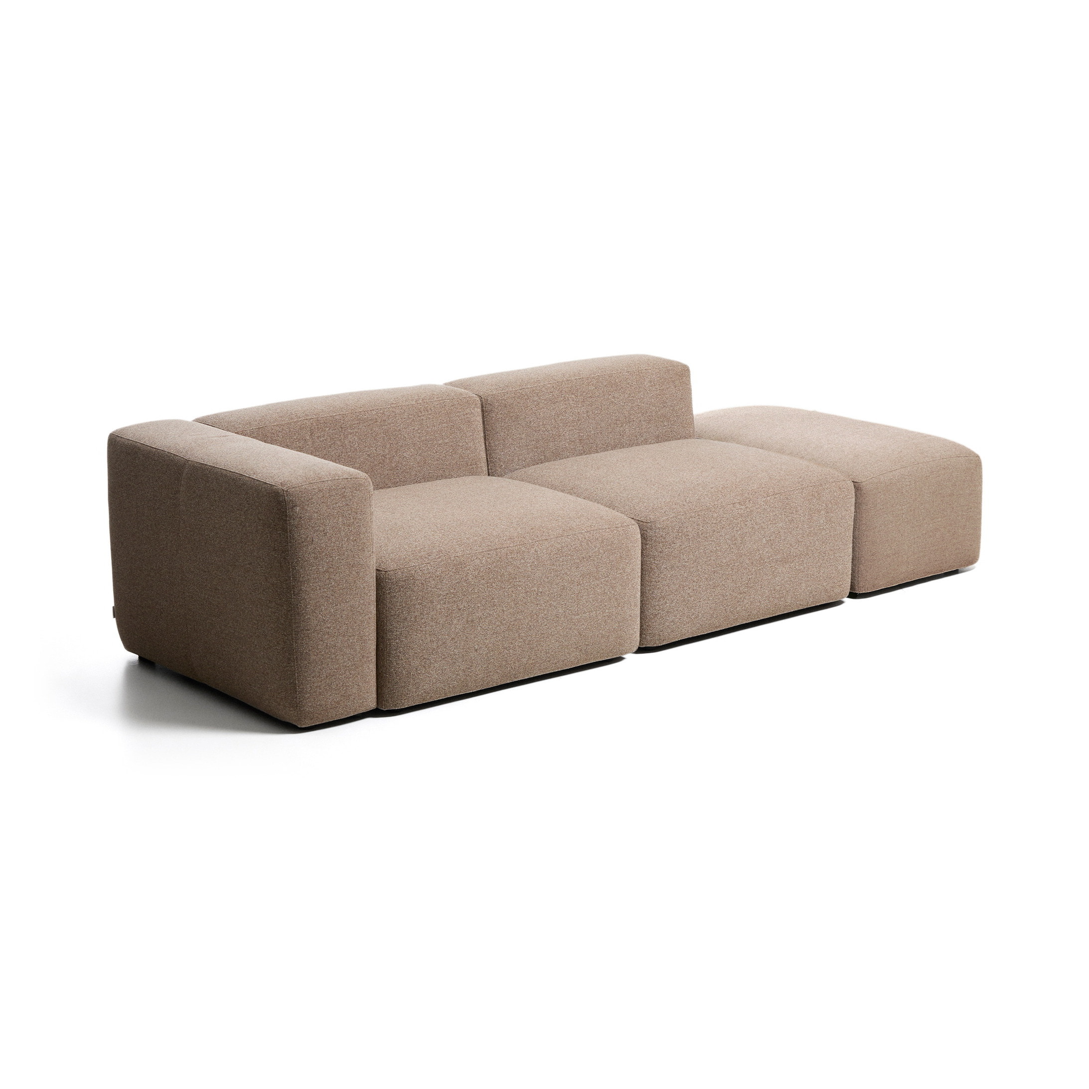 Kave Home 3-zits Bank Blok met linkerarmleuning en poefeindstuk 270cm, Chenille - Bruin
