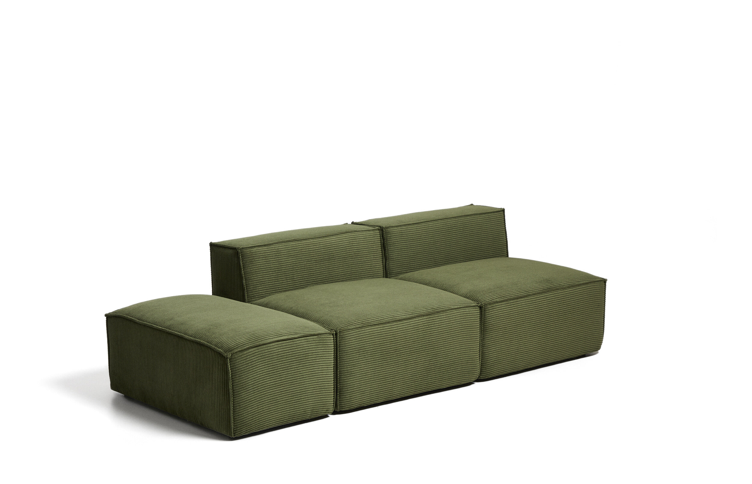 Kave Home 3-zits Bank Blok Poefeindstuk 240cm, Rib - Donkergroen