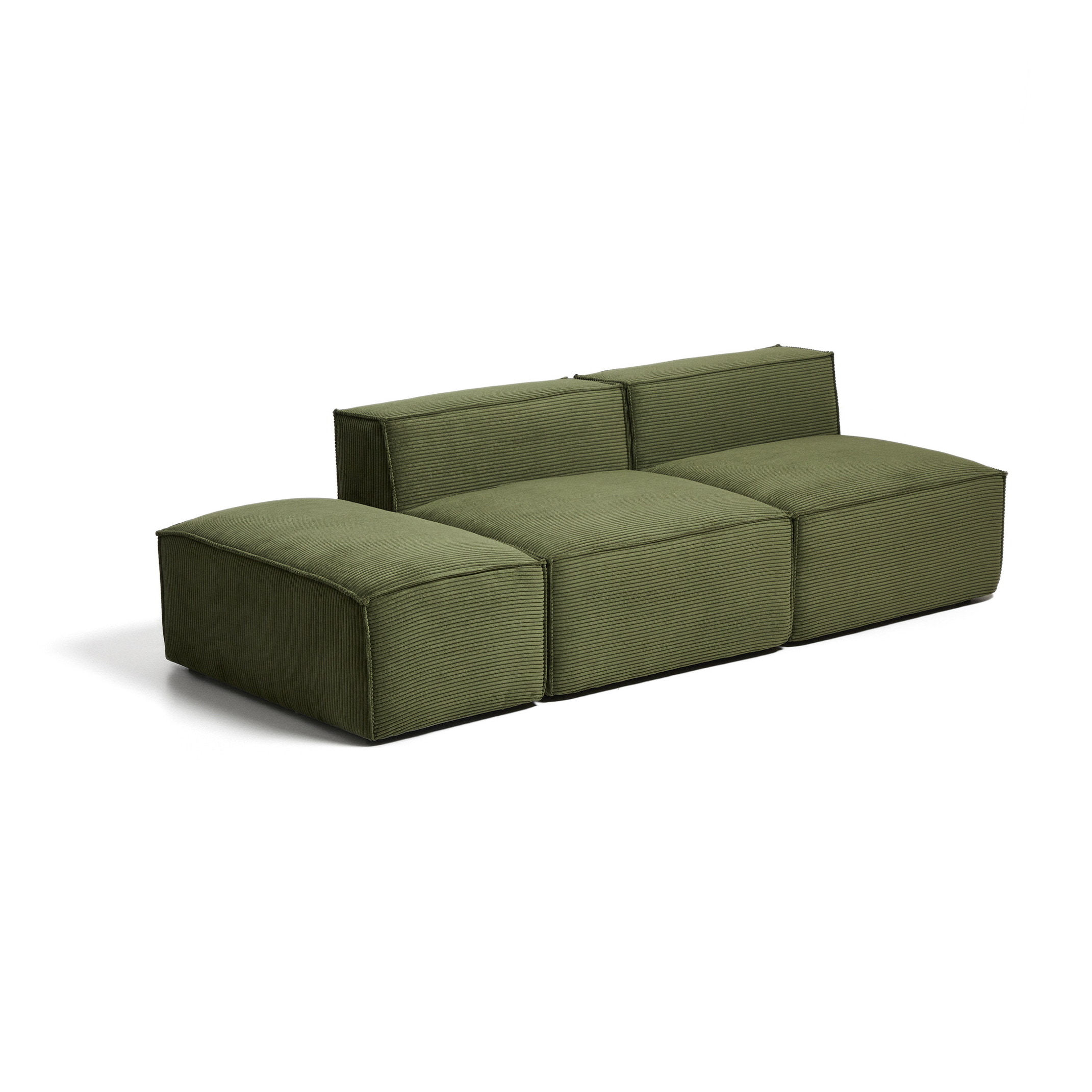 Kave Home 3-zits Bank Blok Poefeindstuk 240cm, Rib - Donkergroen
