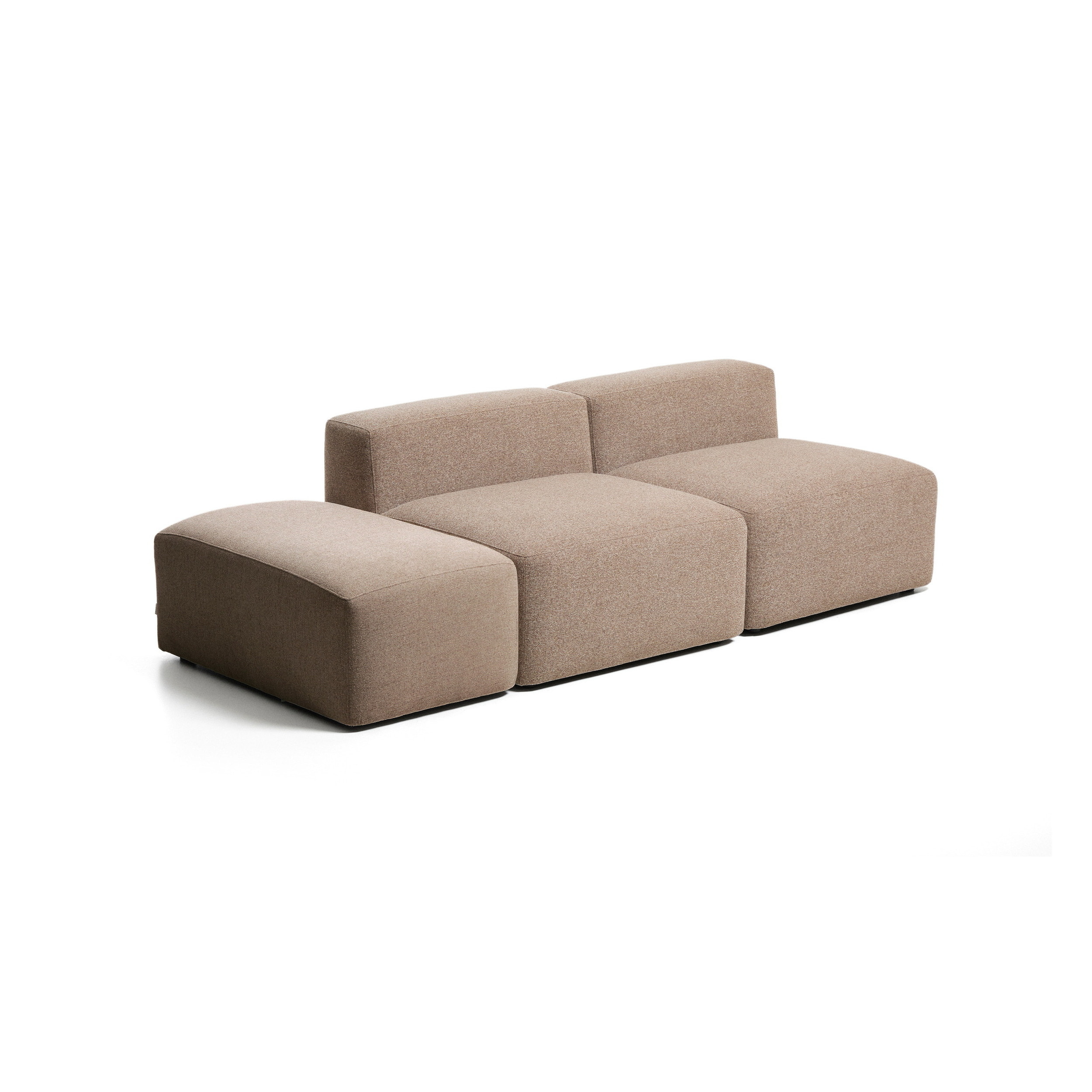 Kave Home 3-zits Bank Blok met poefeindstuk 240cm, Chenille - Bruin