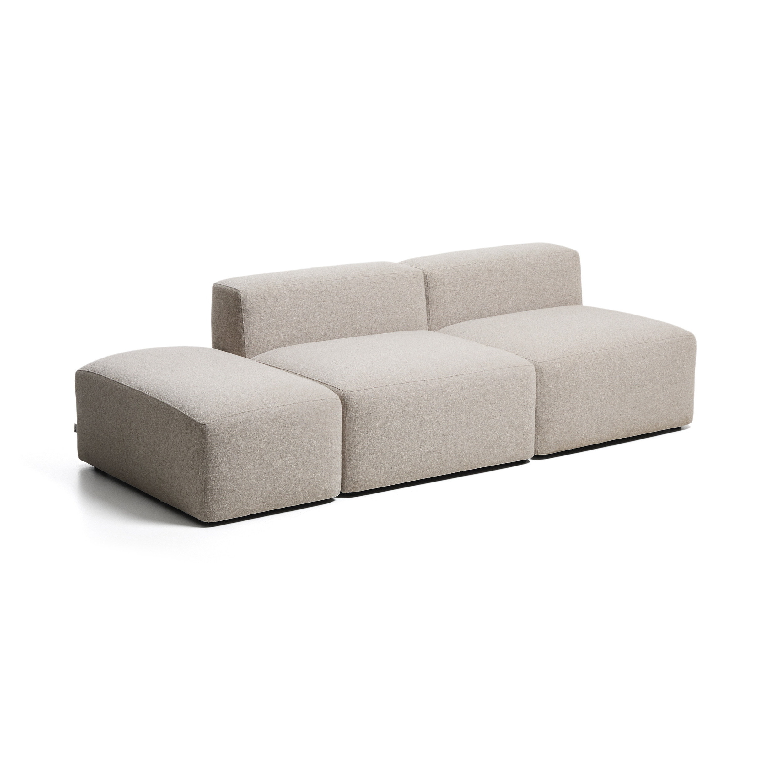 Kave Home 3-zits Bank Blok met poefeindstuk 240cm, Chenille - Beige