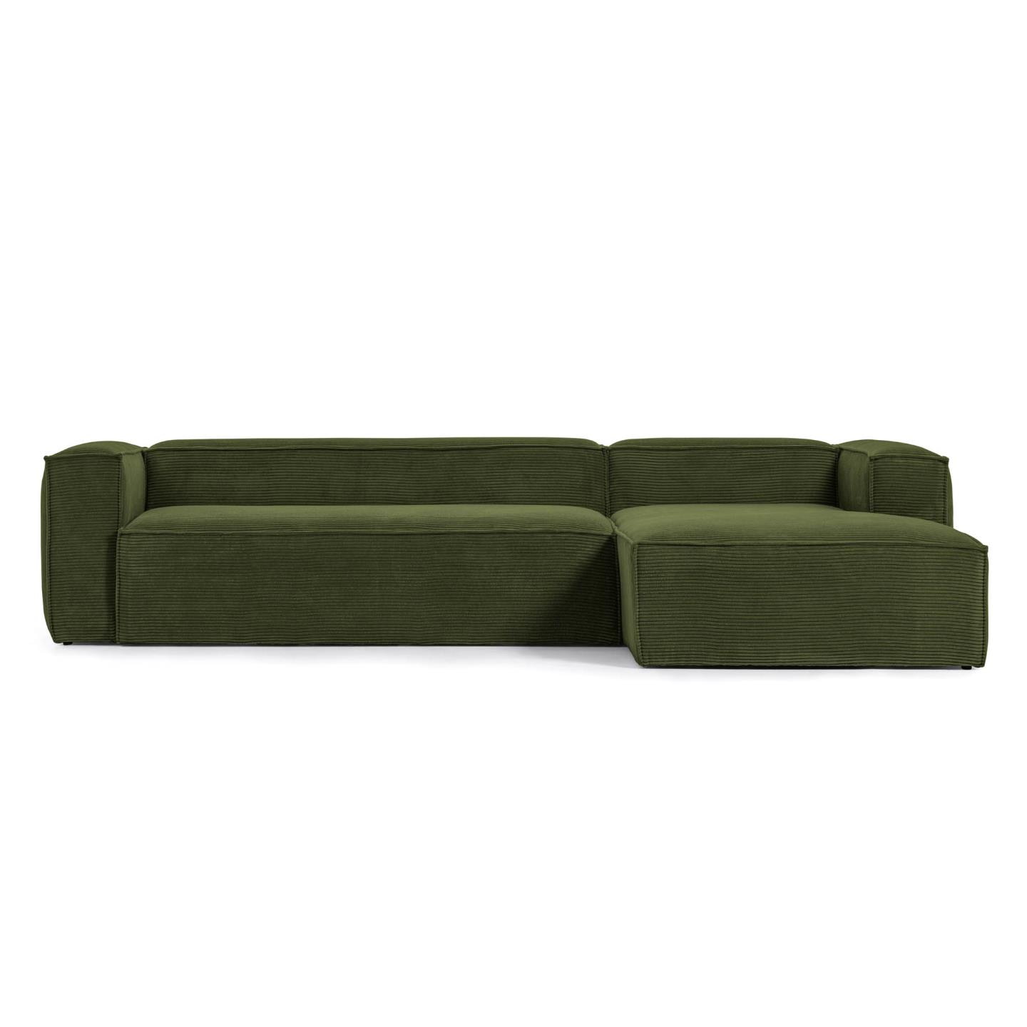 Kave Home Loungebank 'Blok' Rib, Rechts 330cm, kleur Donkergroen