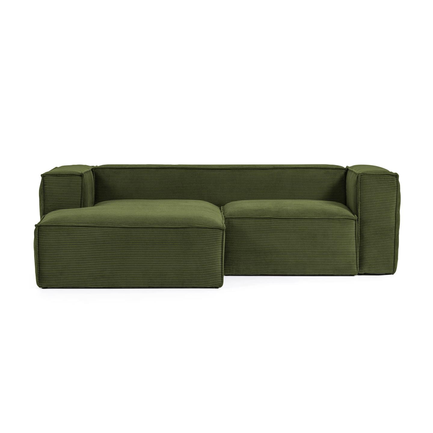 Kave Home Loungebank 'Blok' 240cm, Rib, Links, kleur Donkergroen
