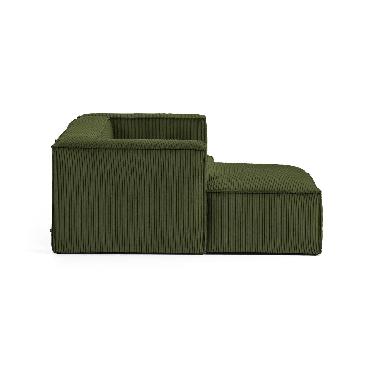 Kave Home Loungebank 'Blok' 240cm, Rib, Links, kleur Donkergroen