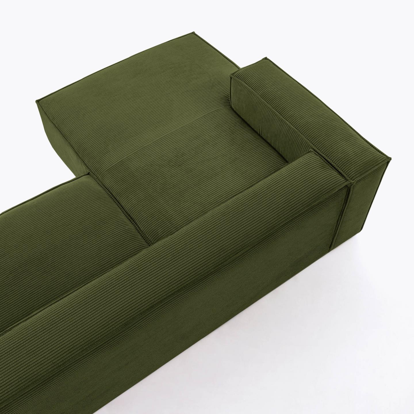 Kave Home Loungebank 'Blok' 240cm, Rib, Links, kleur Donkergroen