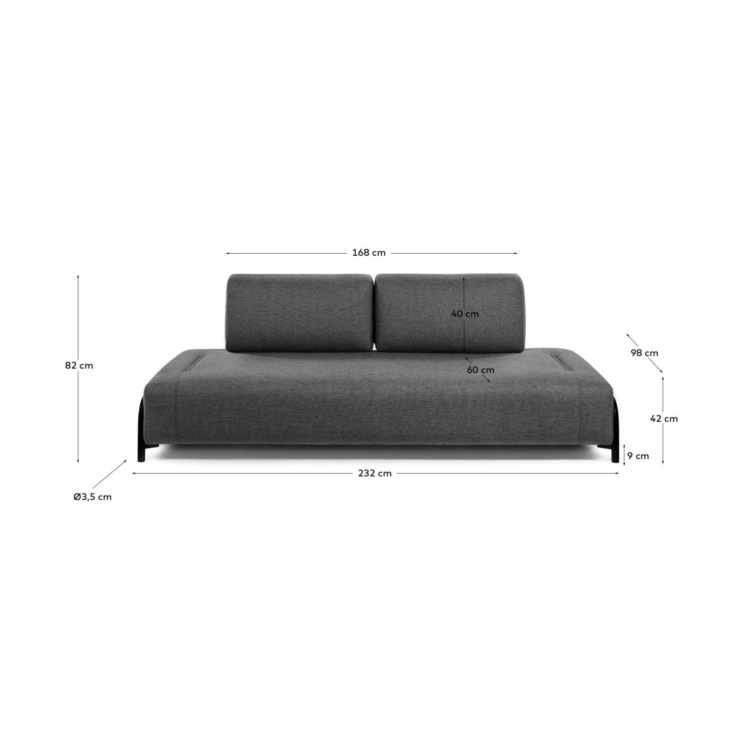 Kave Home 3-zits Bank 'Compo' kleur Donkergrijs