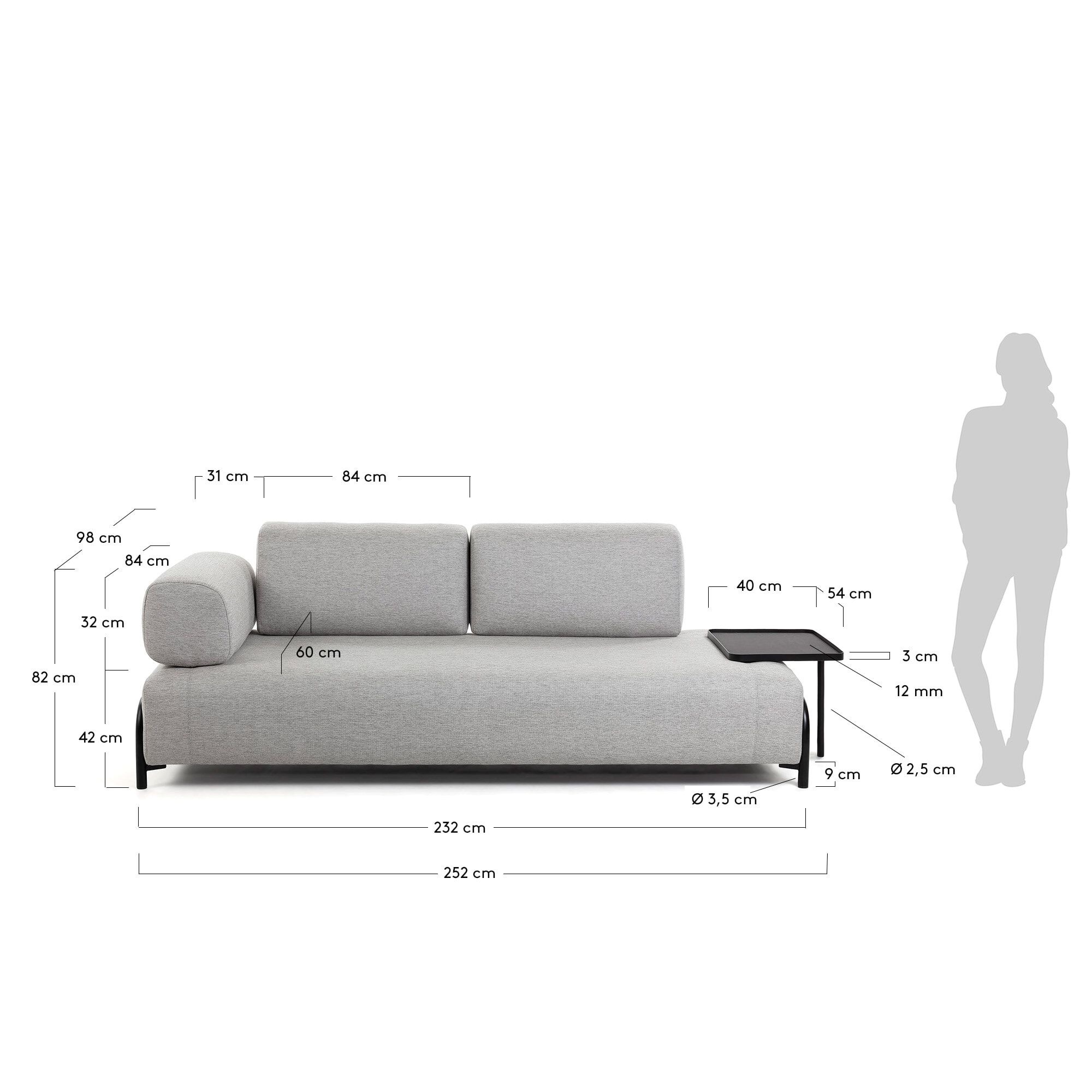 Kave Home 3-zits Bank 'Compo' Met Bijzettafel, kleur Beige