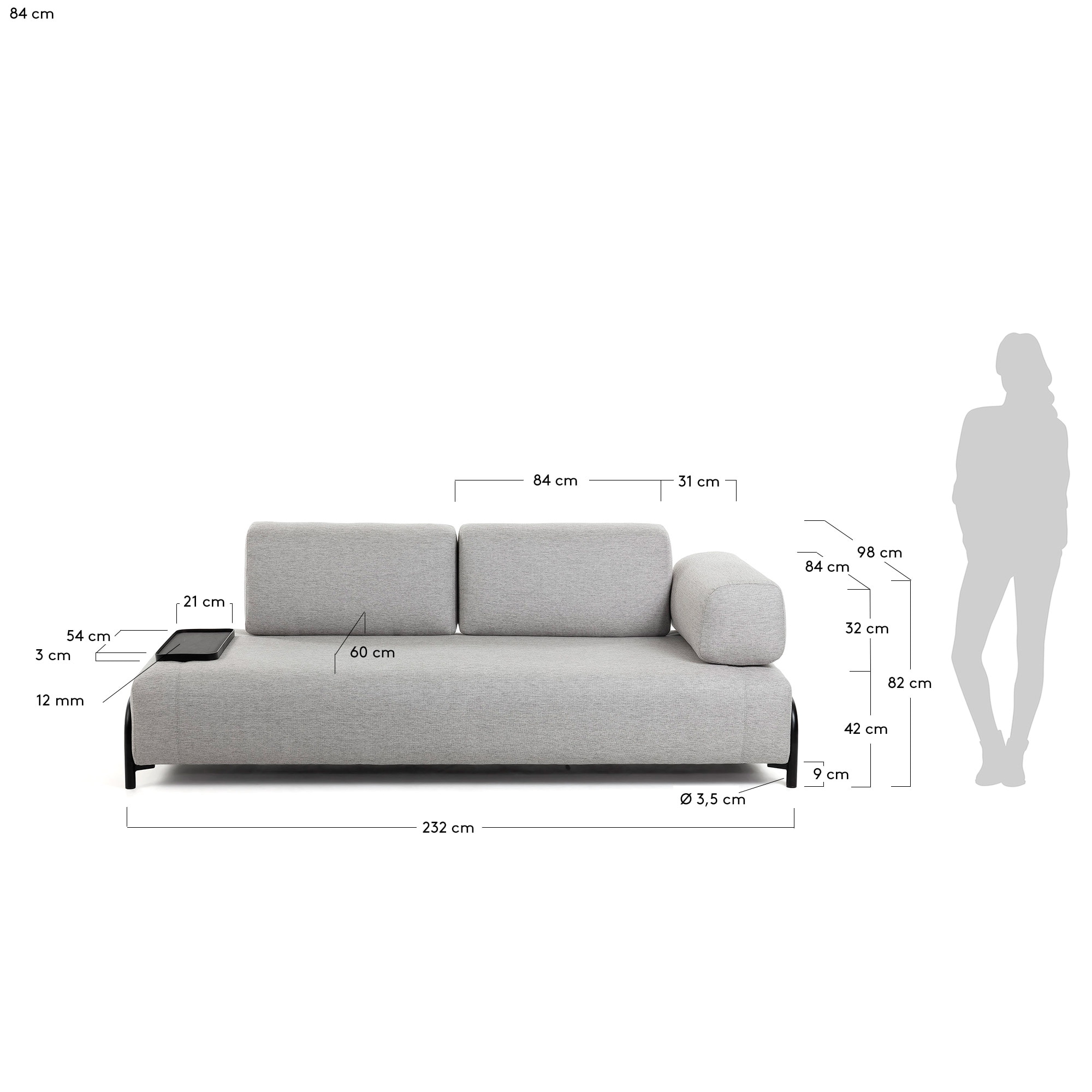 Kave Home 3-zits Bank 'Compo' Met Blad, kleur Beige