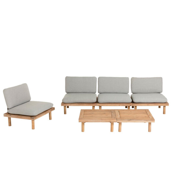 Kave Home Loungeset 'Viridis' 4 fauteuils + 2 tafels, Acaciahout