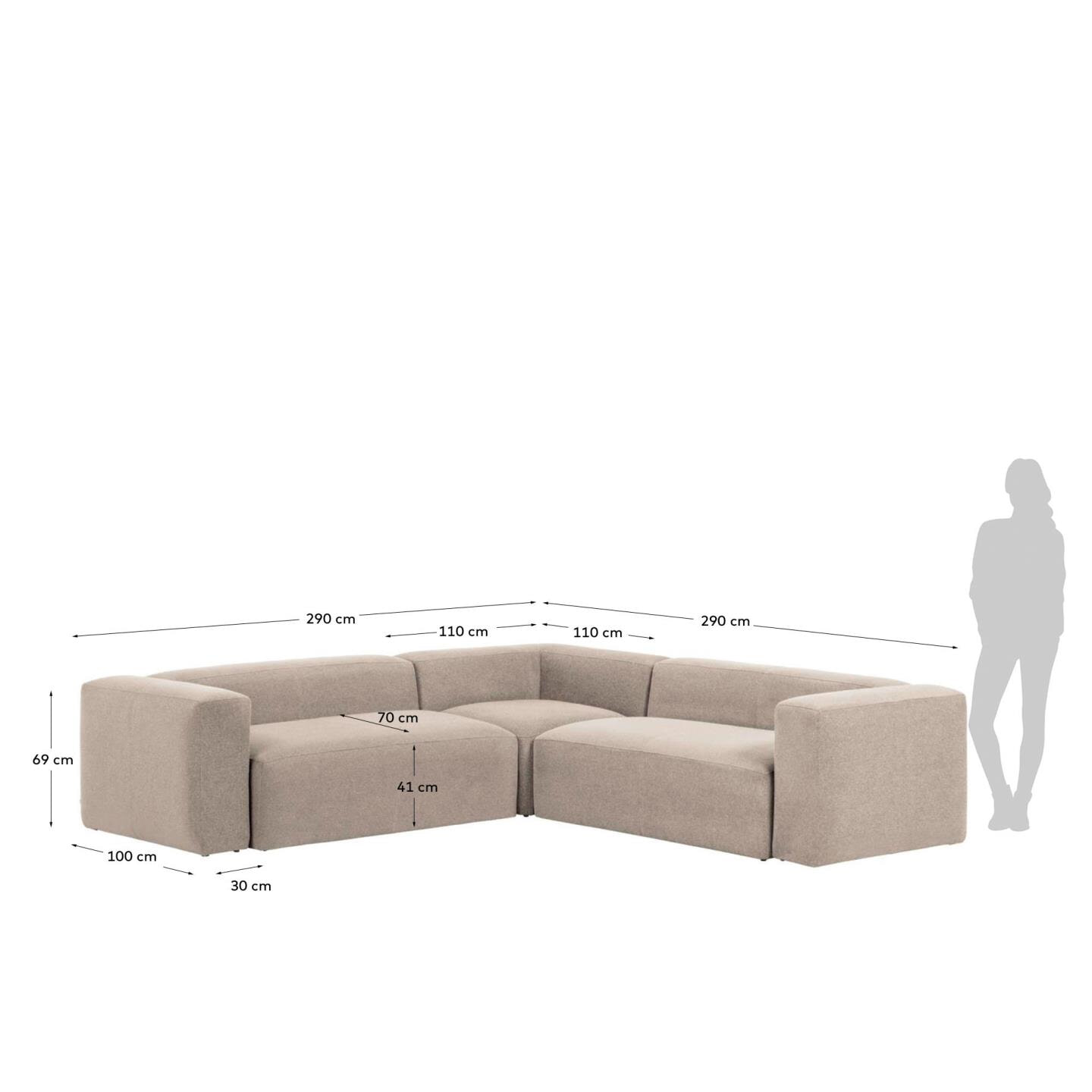 Kave Home 4-zits Hoekbank 'Blok' 290cm, kleur Beige