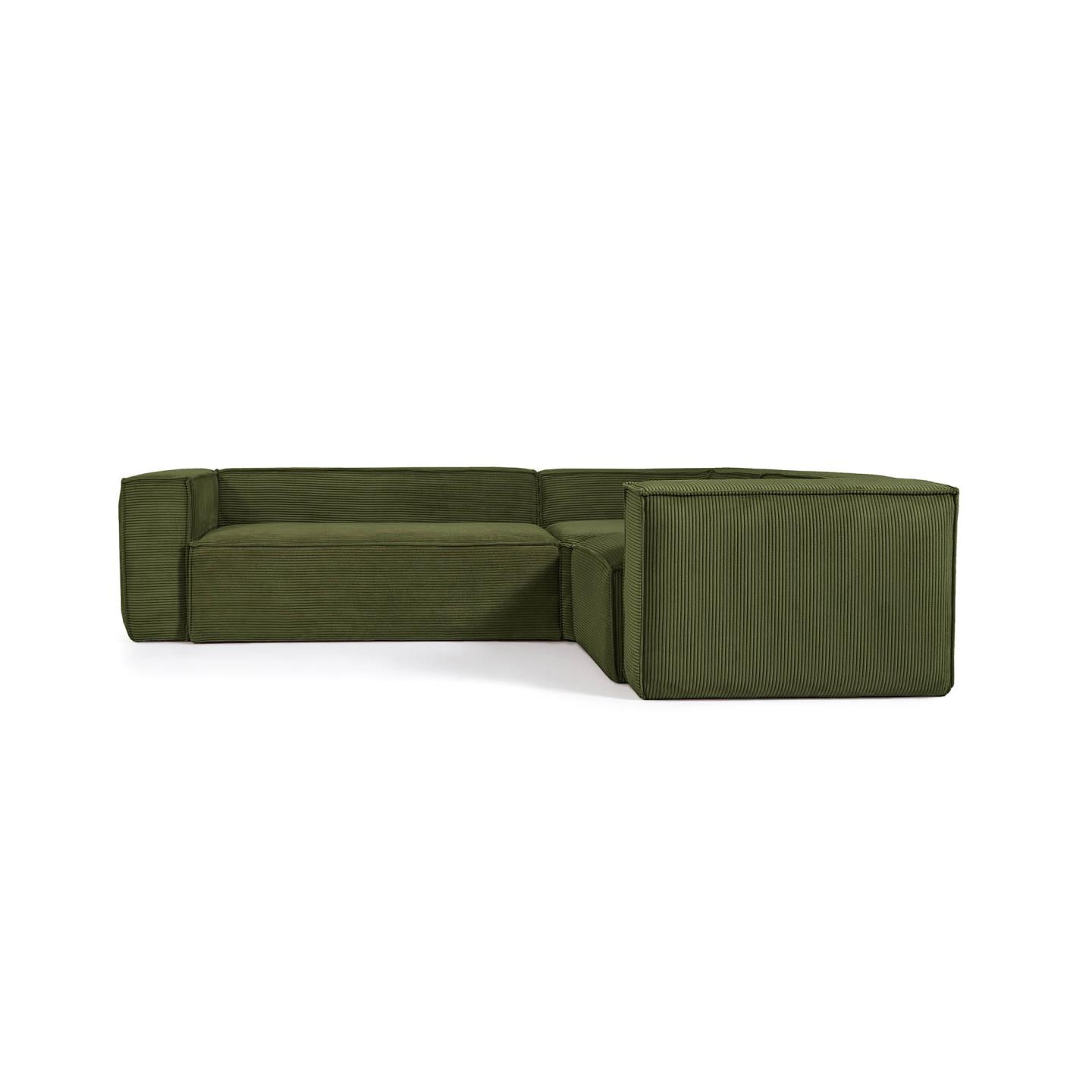 Kave Home 3-zits Hoekbank 'Blok' Rib, kleur Donkergroen
