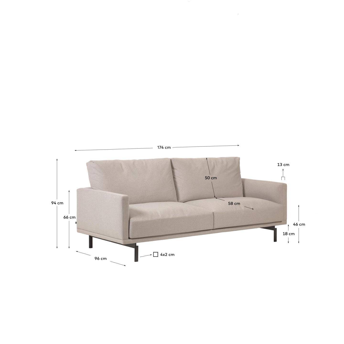 Kave Home 3-zits Bank 'Galene' 174cm, kleur Beige