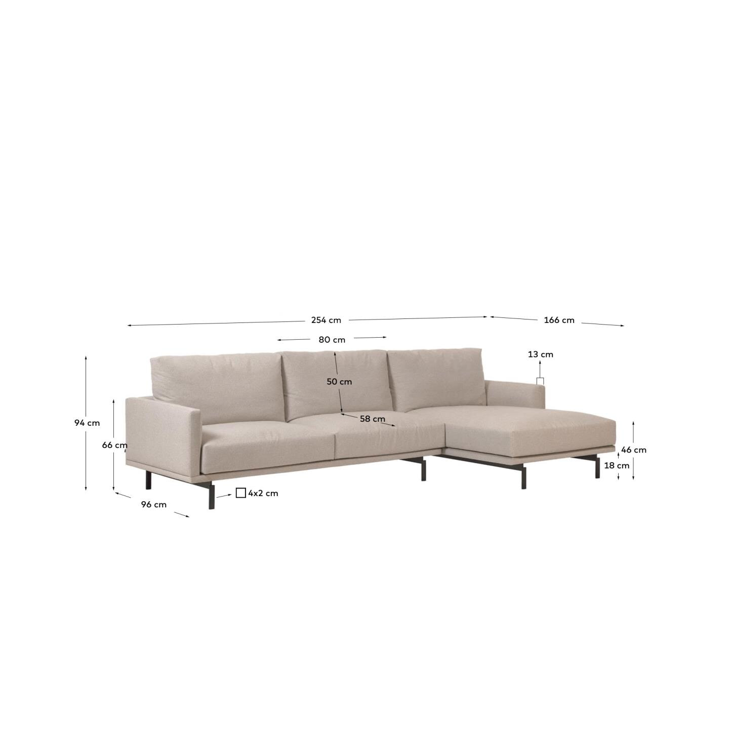 Kave Home 3-zits Loungebank 'Galene' Rechts, kleur Beige