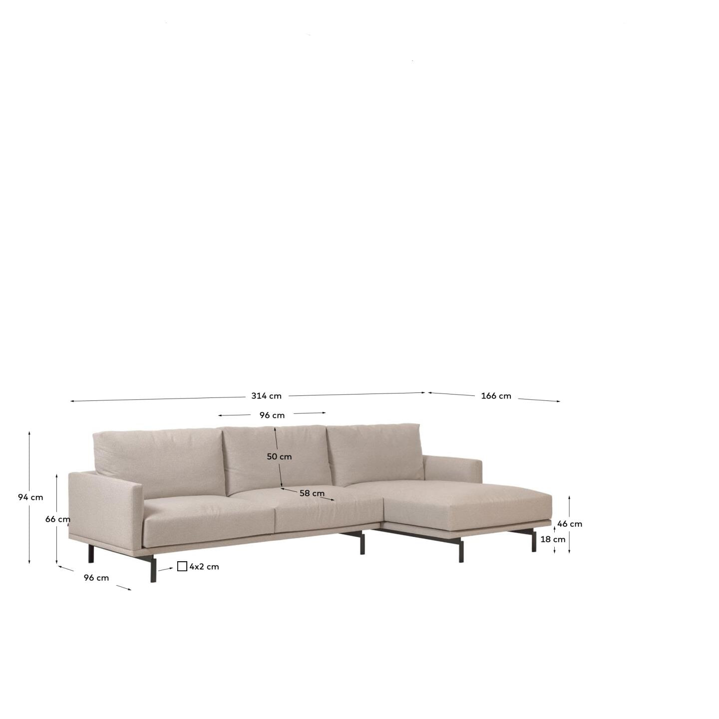 Kave Home 4-zits Loungebank 'Galene' Rechts, 314cm, kleur Beige