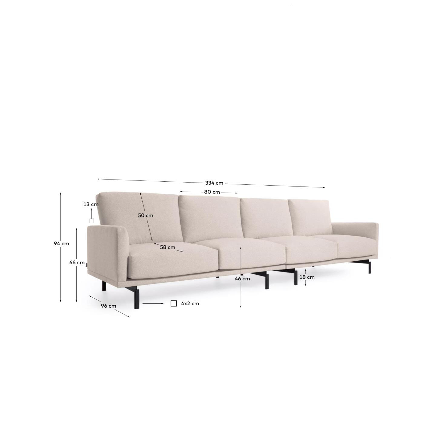 Kave Home 4-zits Bank 'Galene' 334cm, kleur Beige