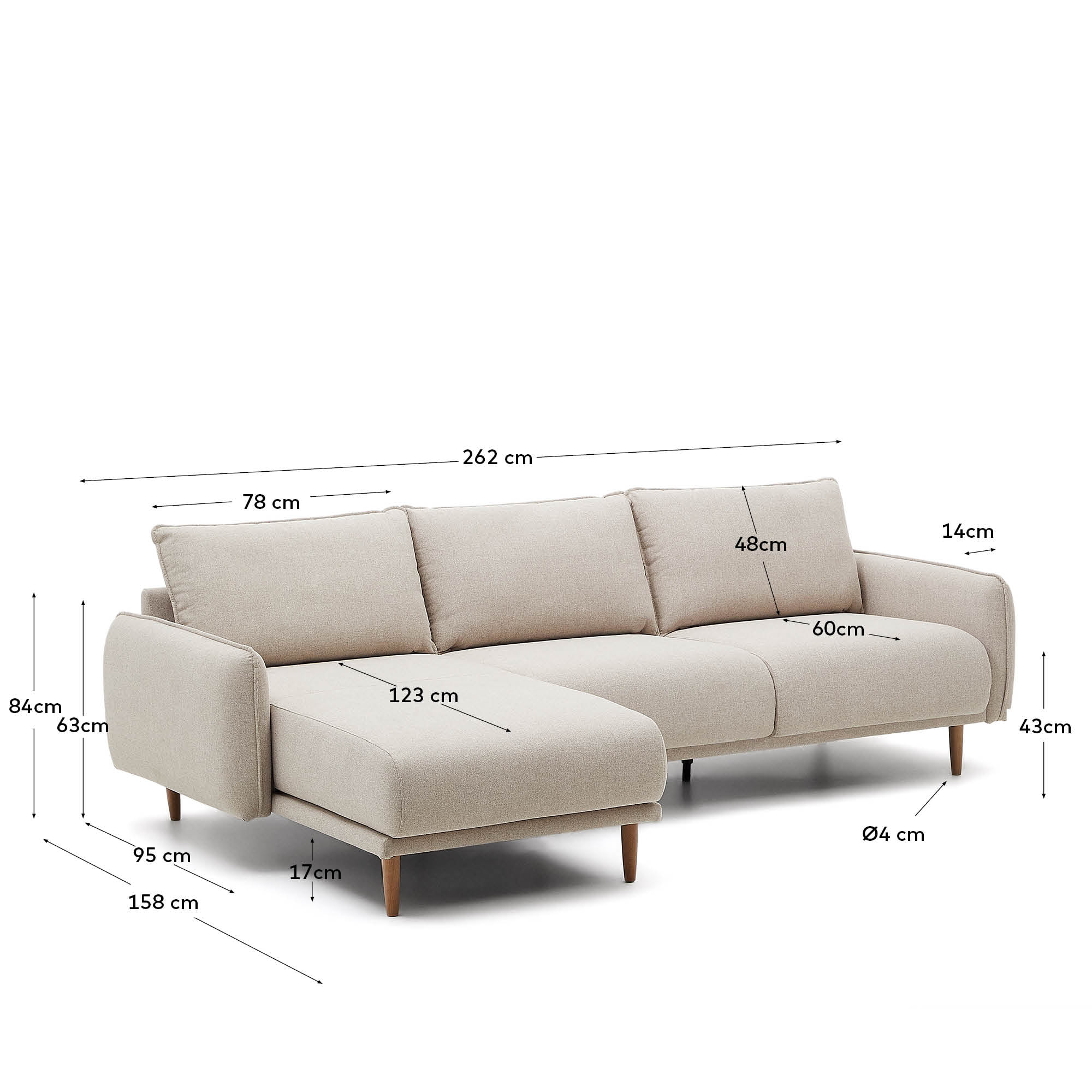 Kave Home 3-zits Loungebank 'Carlota' Links/Rechts, Structuurstof, kleur Beige