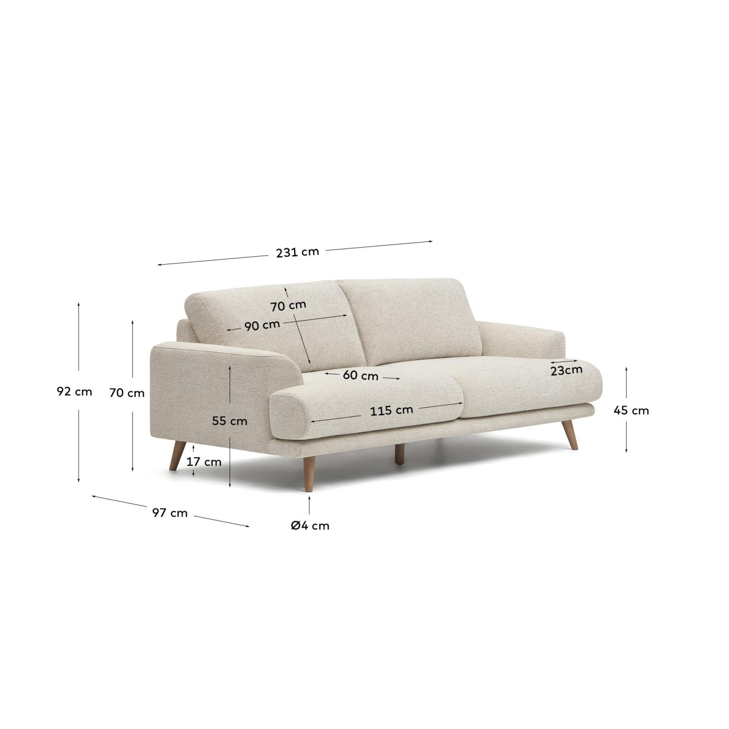 Kave Home 3-zits Bank 'Karin' 231cm, kleur Beige
