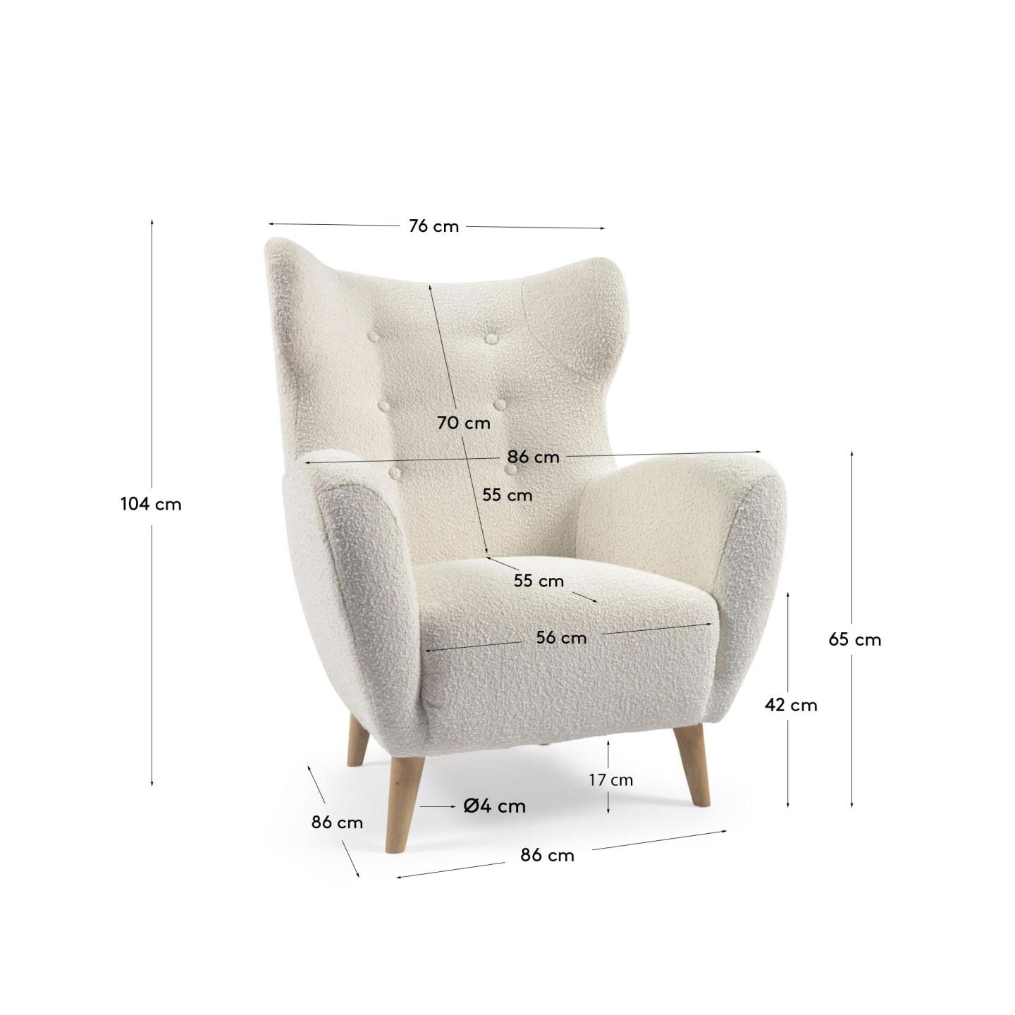 Kave Home Fauteuil 'Patio' Bouclé, kleur Wit