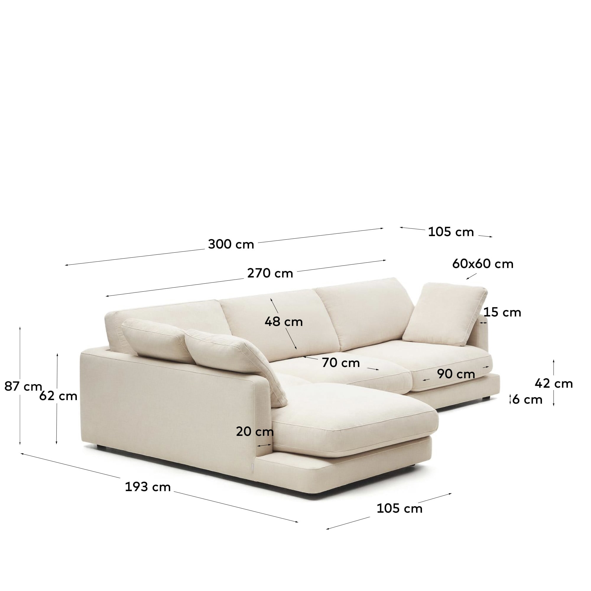 Kave Home 4-zits Loungebank 'Gala' Links, Chenille, kleur Beige