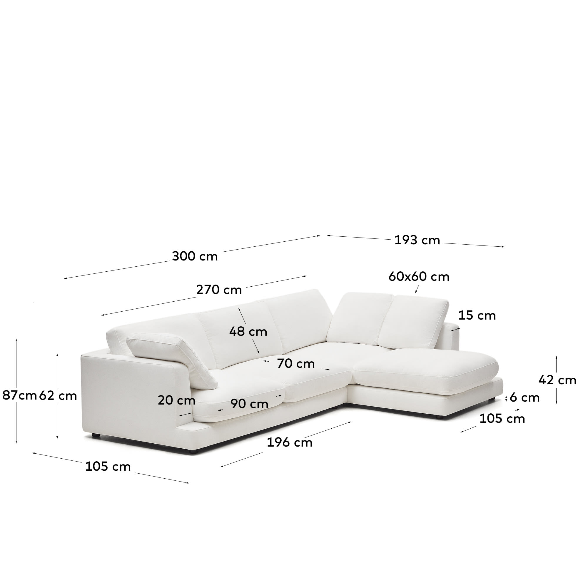 Kave Home 4-zits Loungebank 'Gala' Rechts, Chenille, kleur Wit