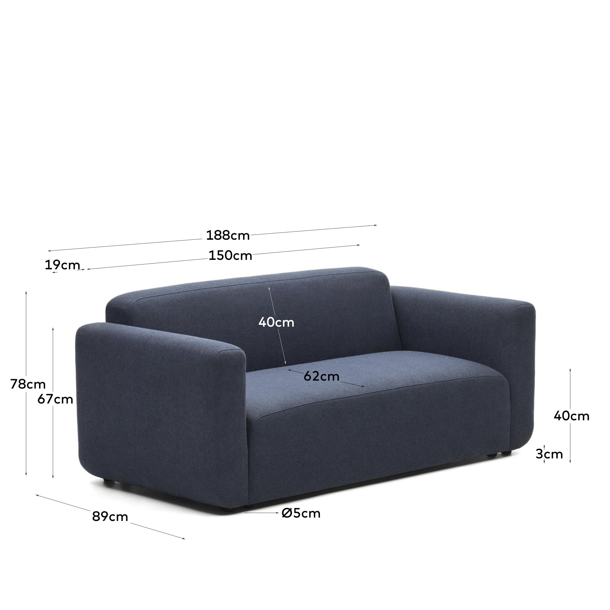 Kave Home 2-zits Bank 'Neom' kleur Donkerblauw