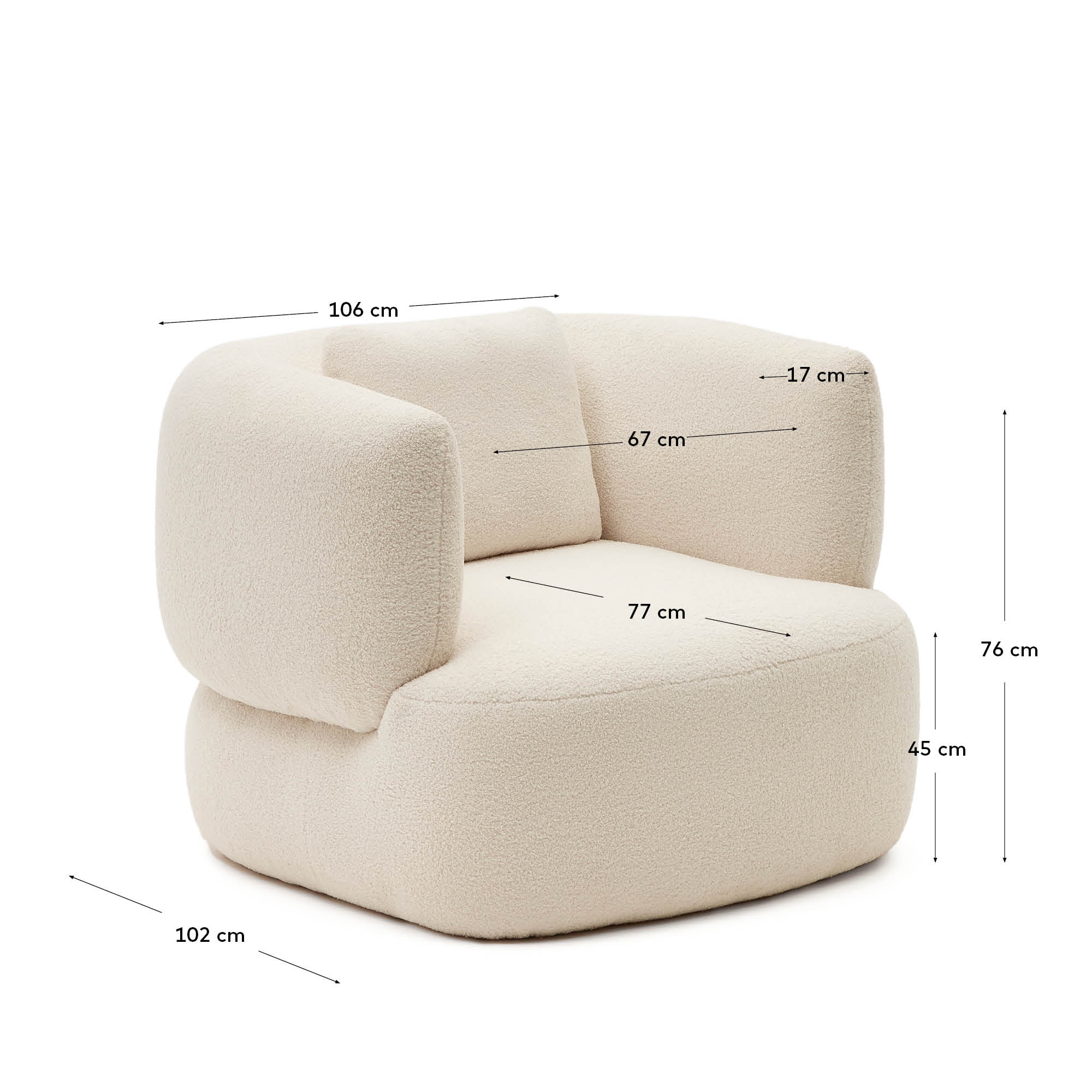 Kave Home Draaifauteuil 'Martina' Bouclé, kleur Wit