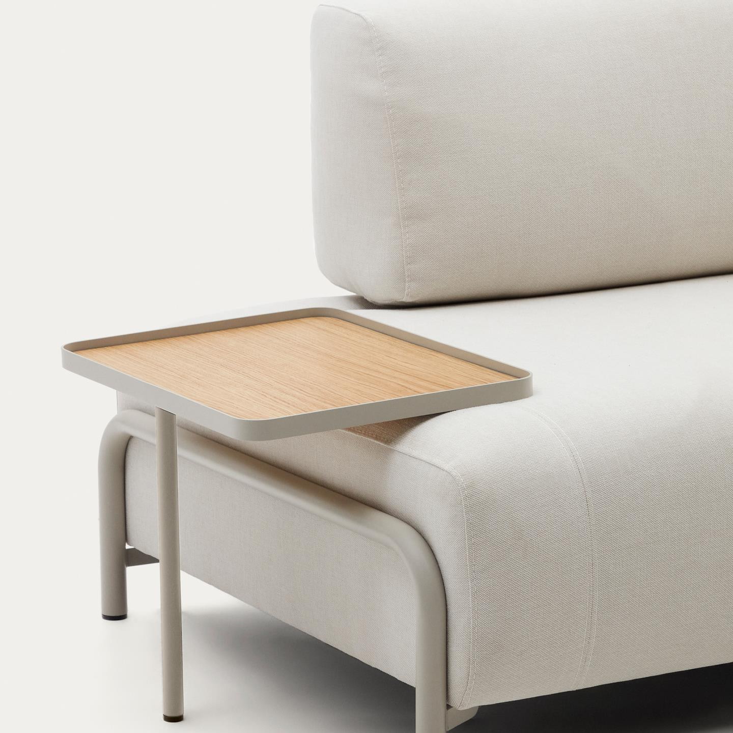 Kave Home 3-zits Bank 'Compo' Met bijzettafel, Chenille, kleur Naturel