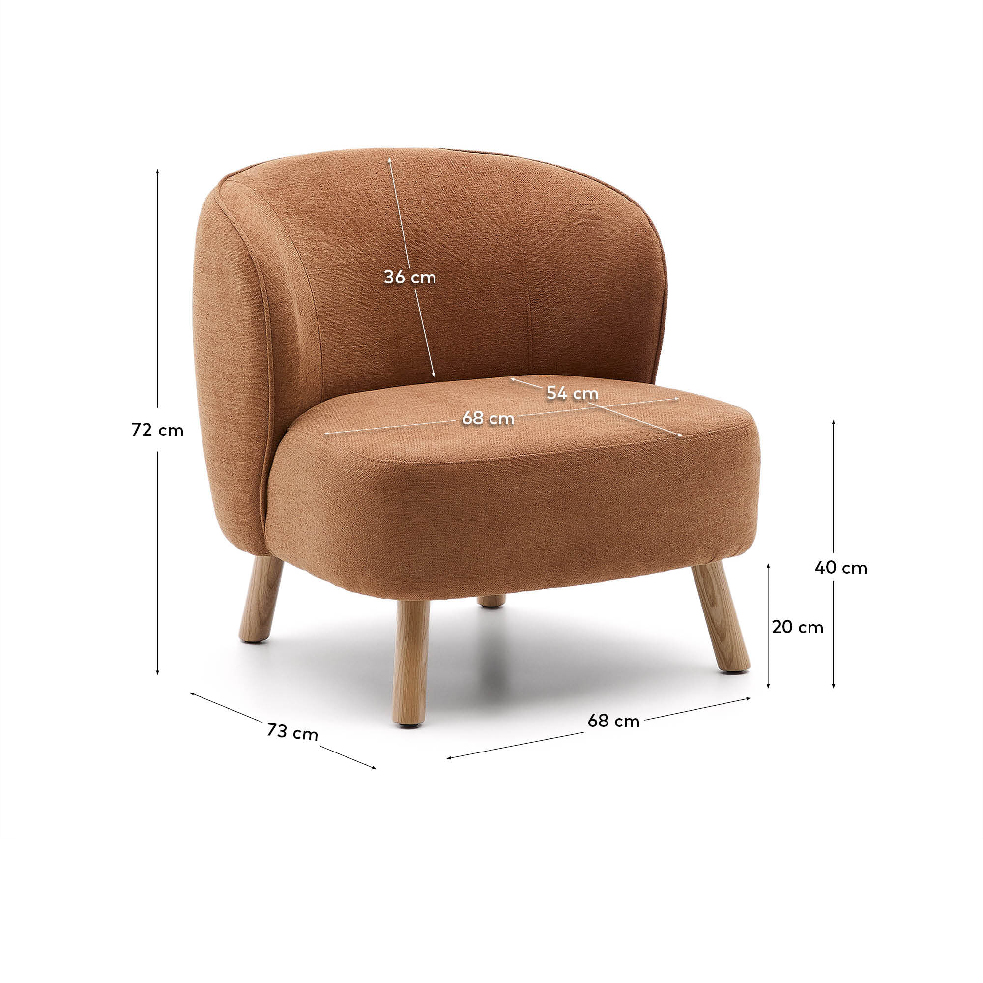 Kave Home Fauteuil 'Ulit' Chenille, kleur Terracotta