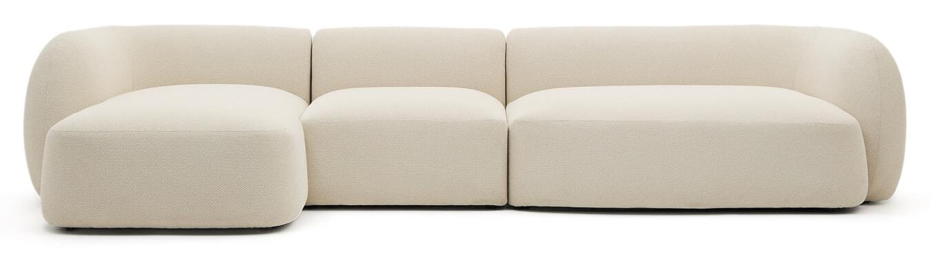 Kave Home 4-zits Loungebank 'Martina' Links, 377cm, Structuurstof, kleur Ecru