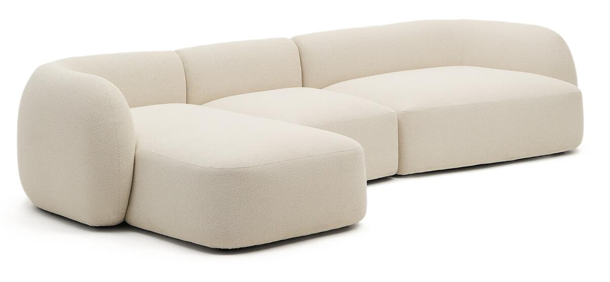 Kave Home 4-zits Loungebank 'Martina' Links, 377cm, Chenille, kleur Ecru