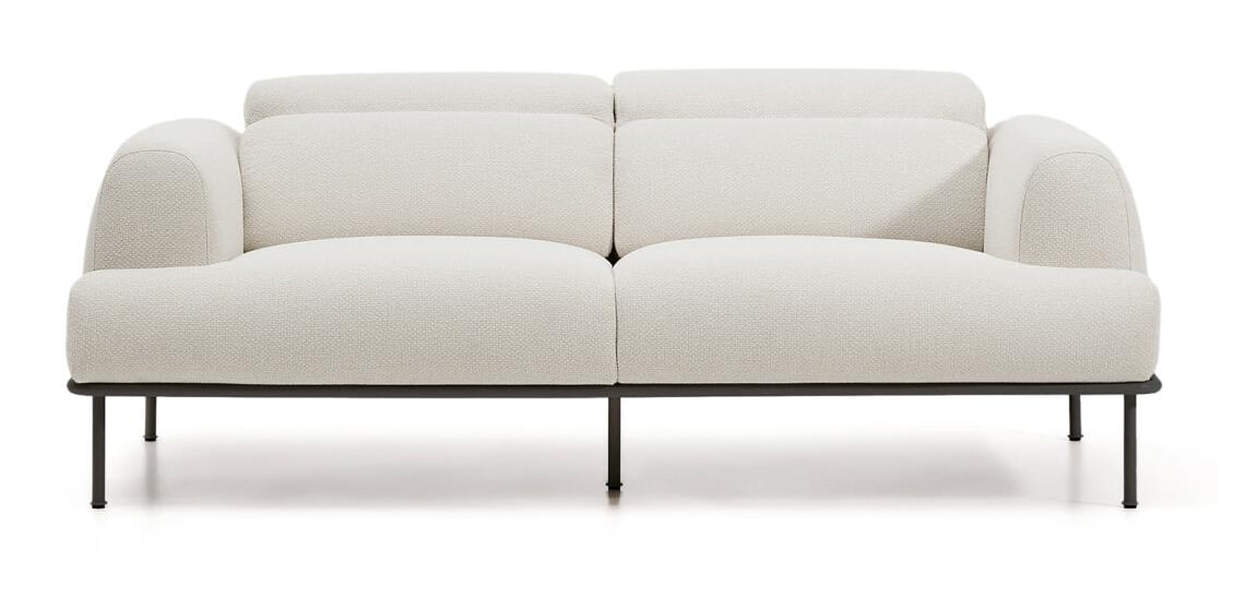 Kave Home 2-zits Bank 'Aurum' Chenille, Met verstelbare hoofdsteun, kleur Ecru/Donkergrijs